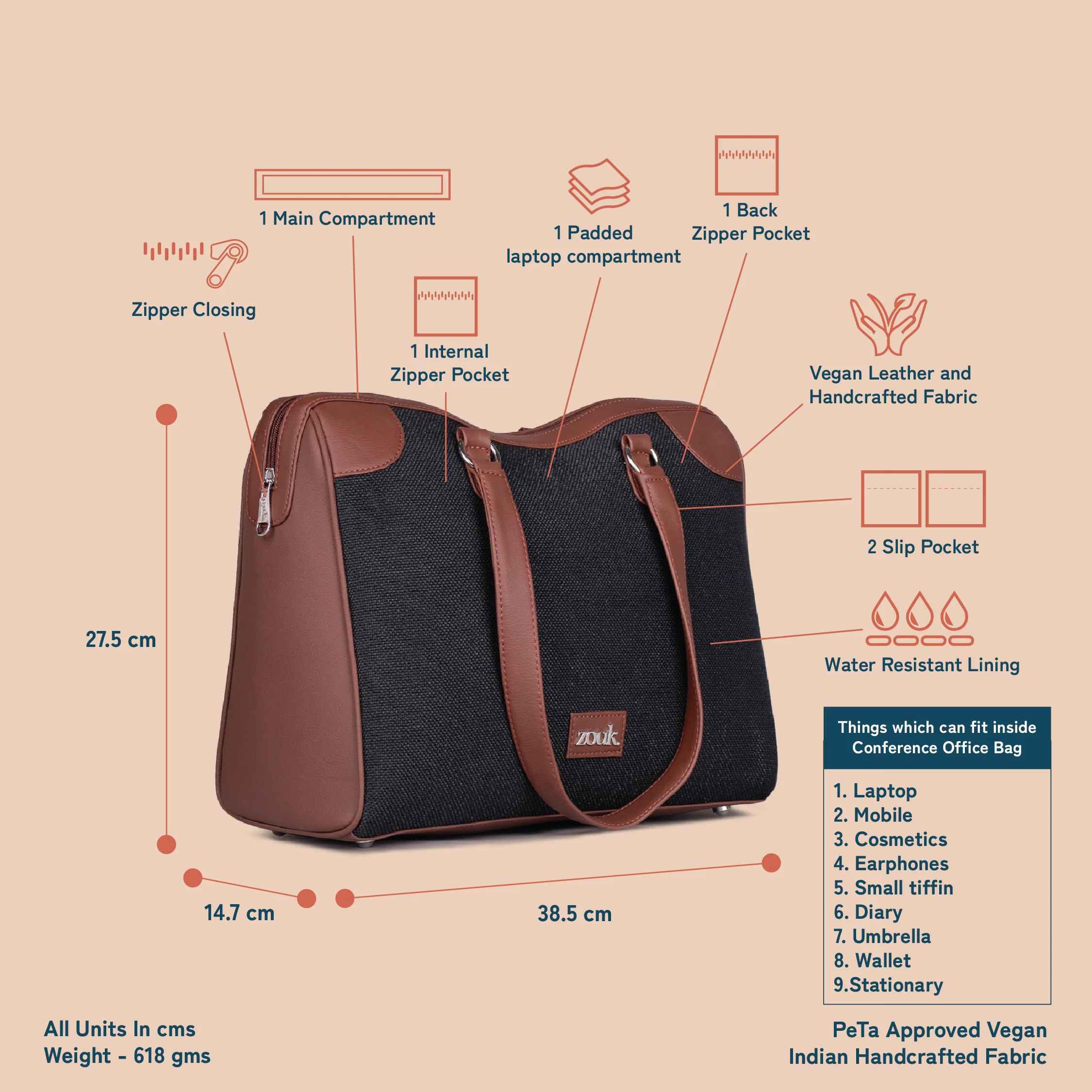 Jet Black Conference Office Bag - Image 5