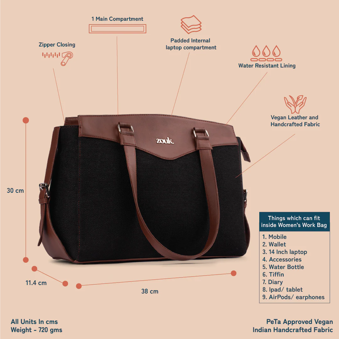 Jet Black Women's Work Bag Brown - Image 4
