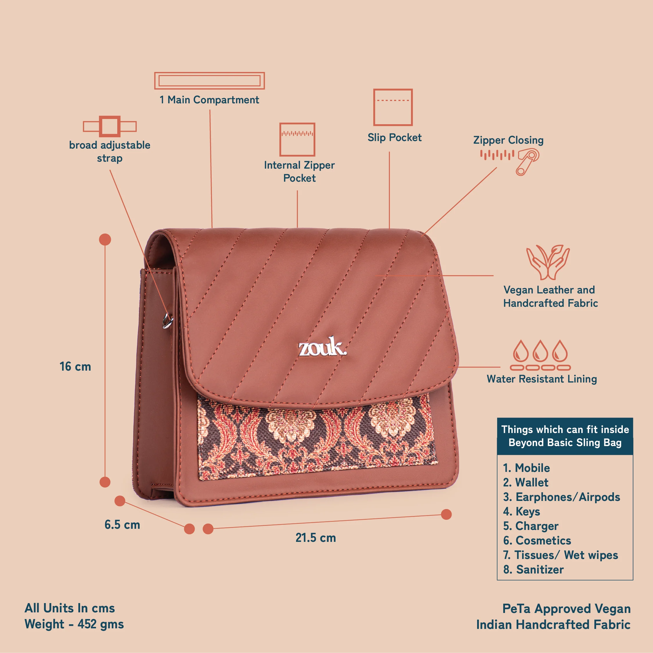 Jodhpur Damask Beyond Basic Sling Bag - Image 5