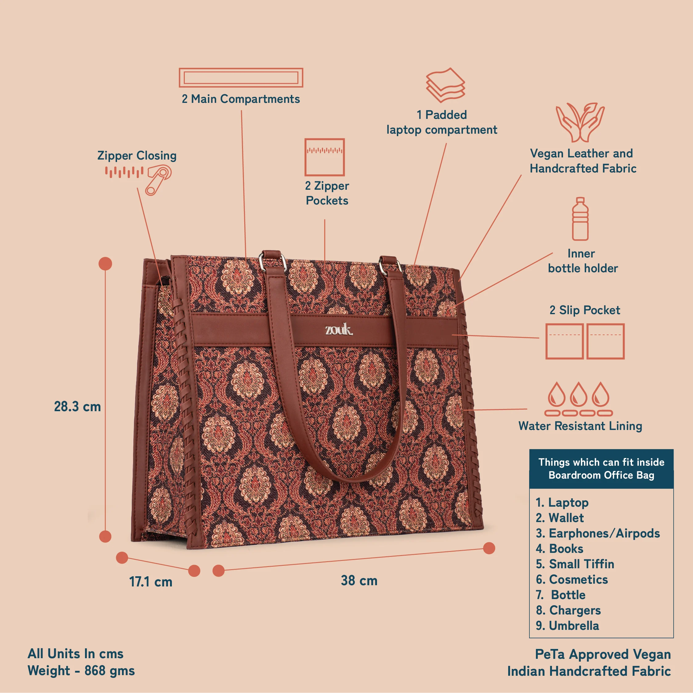 Jodhpur Damask Boardroom Office Bag - Image 5