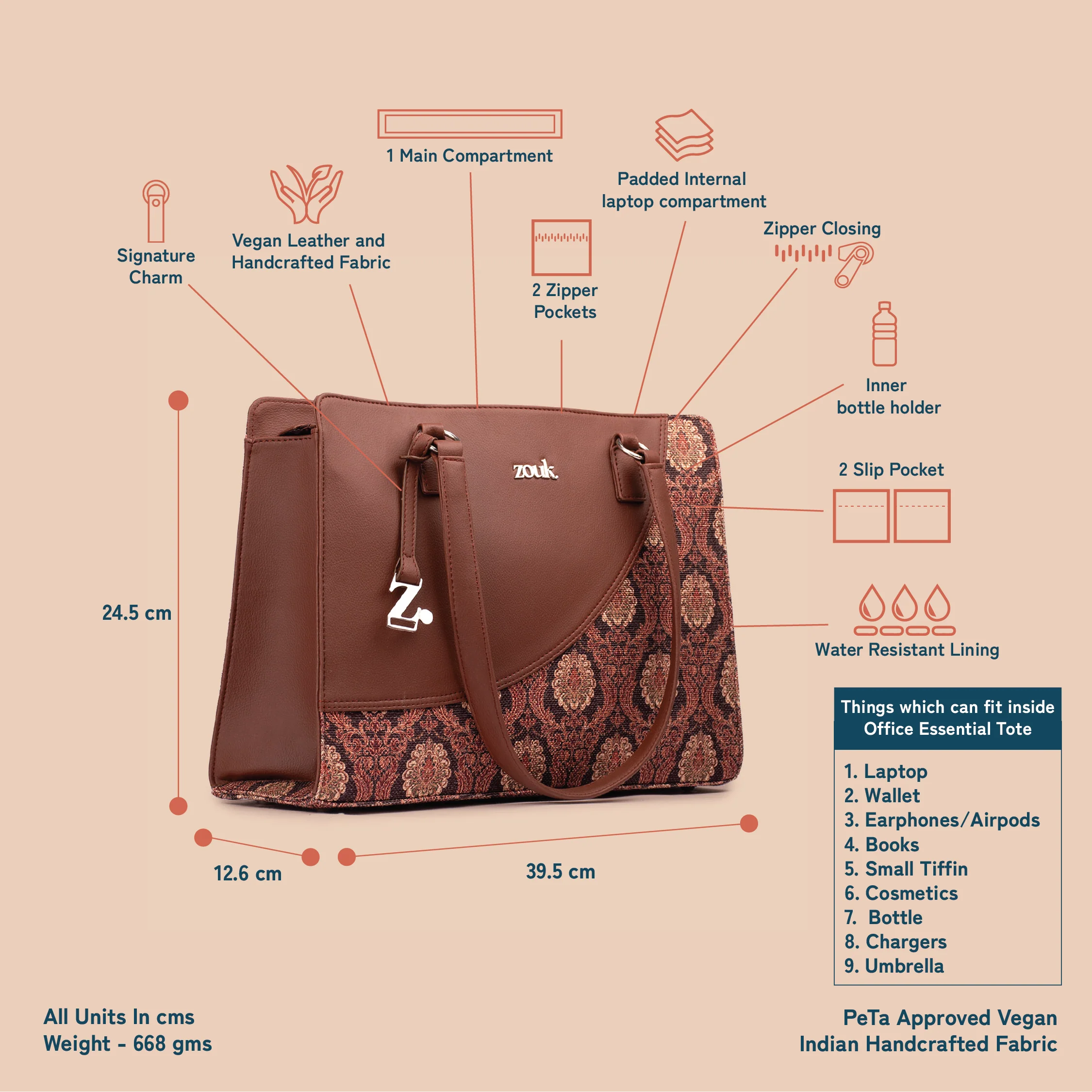 Jodhpur Damask Office Essential Bag - Image 5