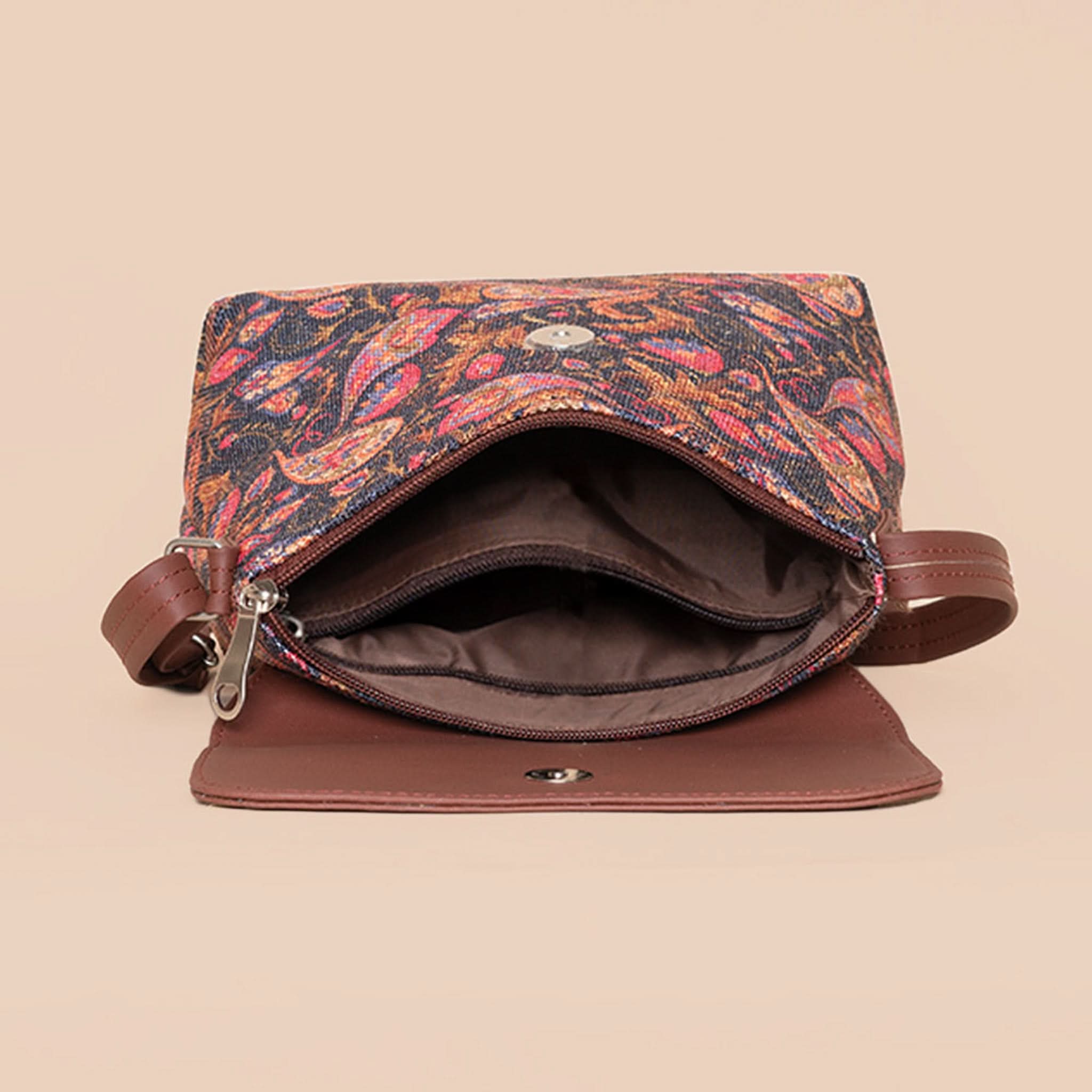 Jodhpur Damask & Paisley Print - Luna Handbag & Flap Sling Bag Combo - Image 9