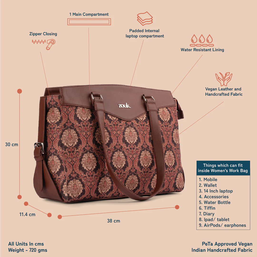 Jodhpur Damask Women's Work Bag Brown - Image 4