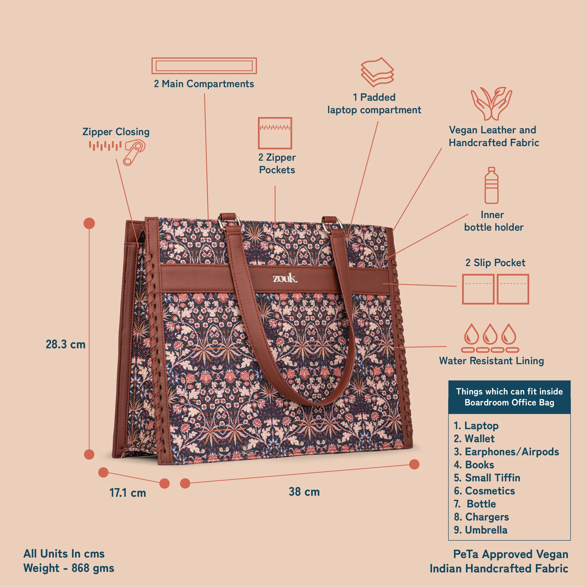 Kashmir Blooms Boardroom Office Bag - Image 4