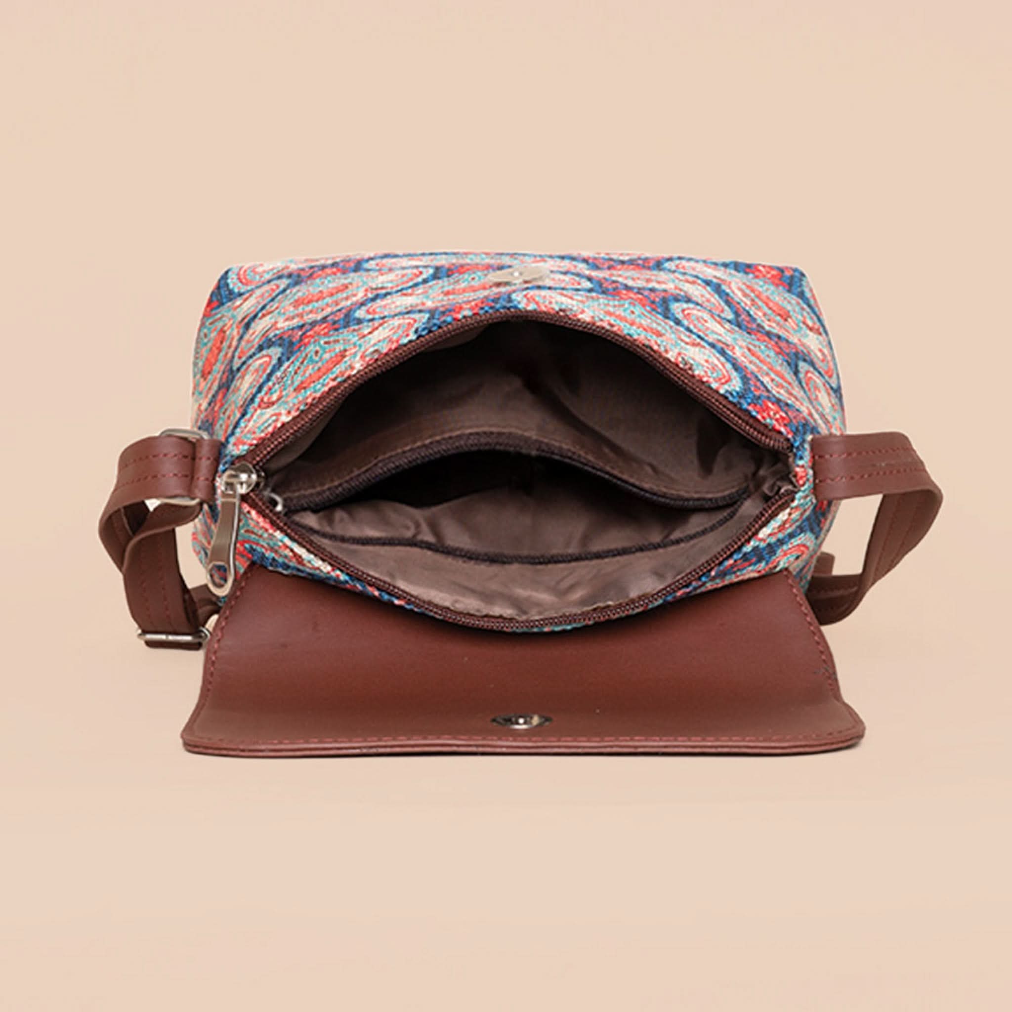 Kashmir Blooms & Kovil Blue - Women's Work Bag & Flap Sling Bag Combo - Image 9