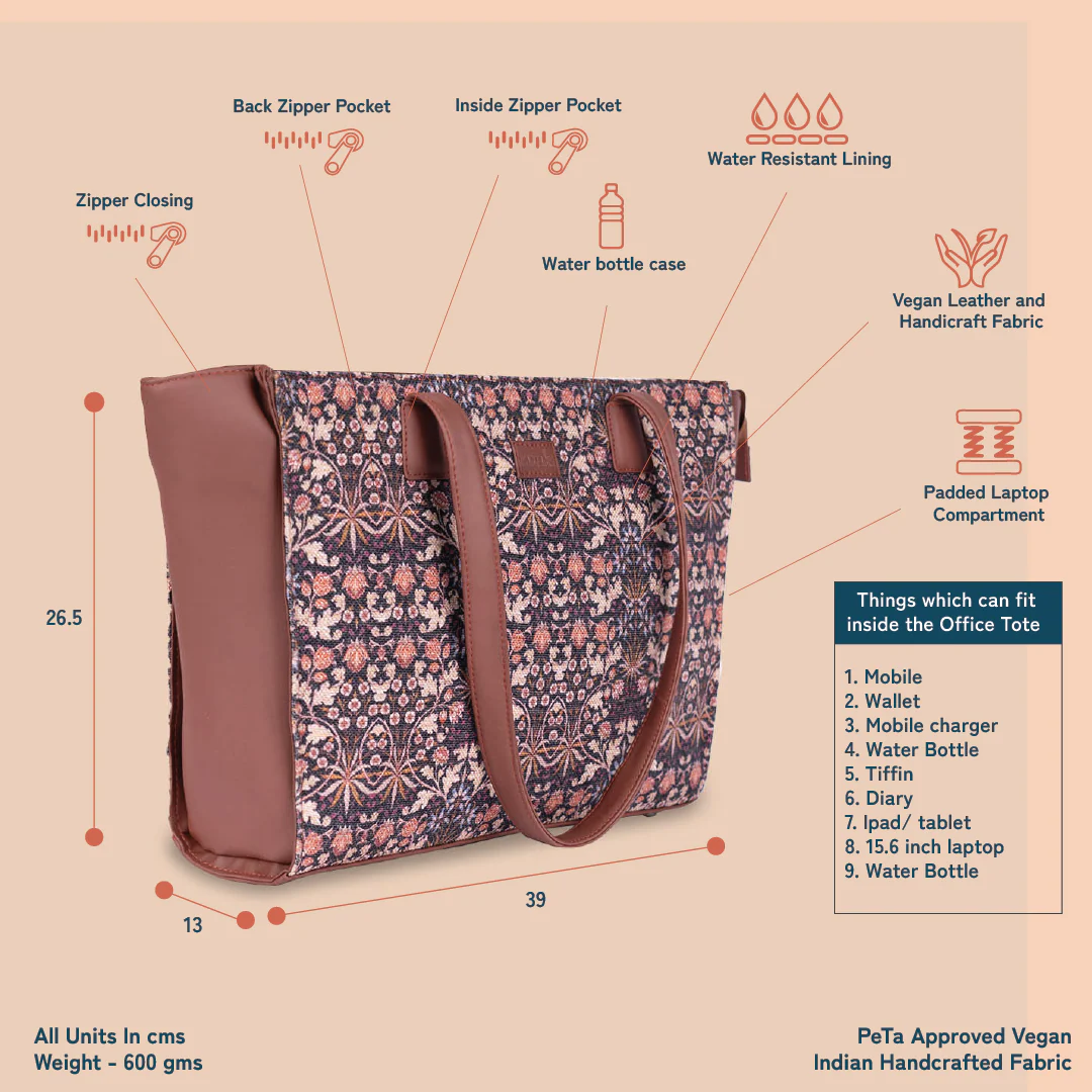 Kashmir Blooms Office Tote Bag - Image 3