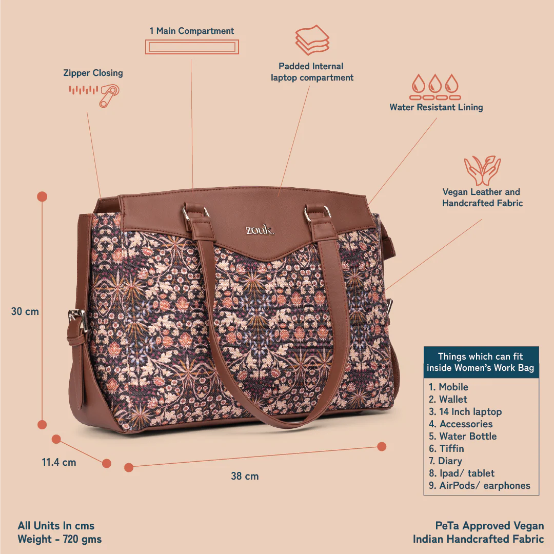 Kashmir Blooms Women's Work Bag Brown - Image 5