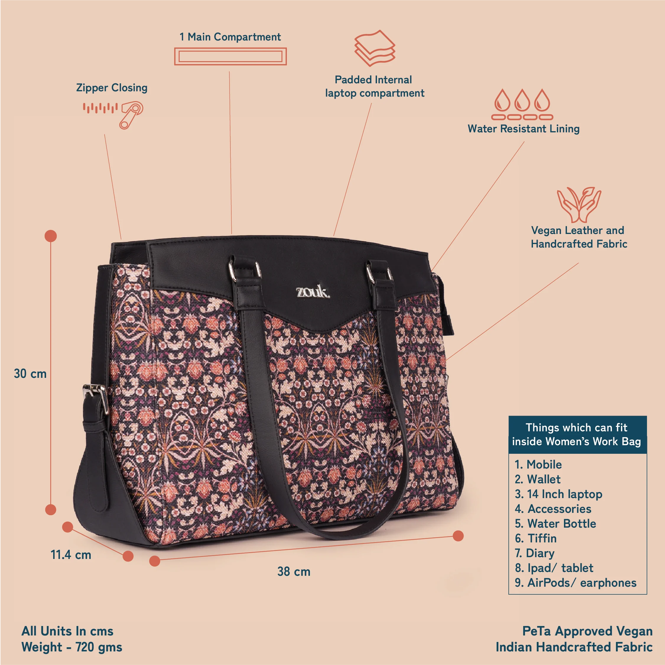 Kashmir Blooms Women's Work Bag - Image 5