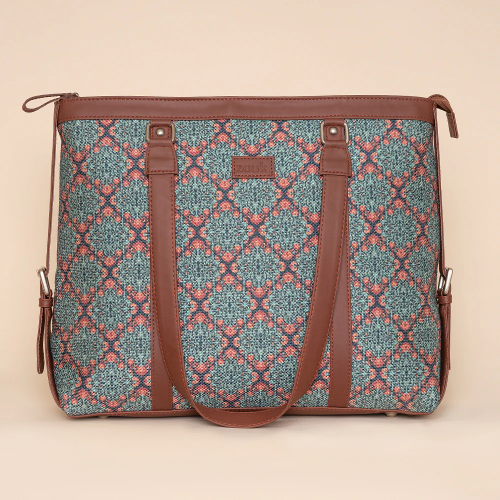 Kolkata Nouveau and Ikat GreRed - Office Bag & Chain Wallet Combo - Image 2