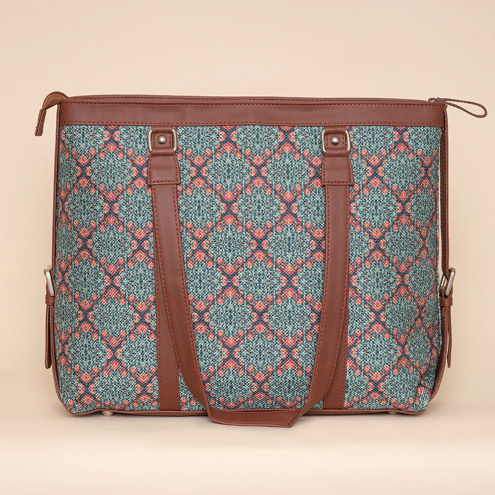 Kolkata Nouveau and Ikat GreRed - Office Bag & Chain Wallet Combo - Image 3