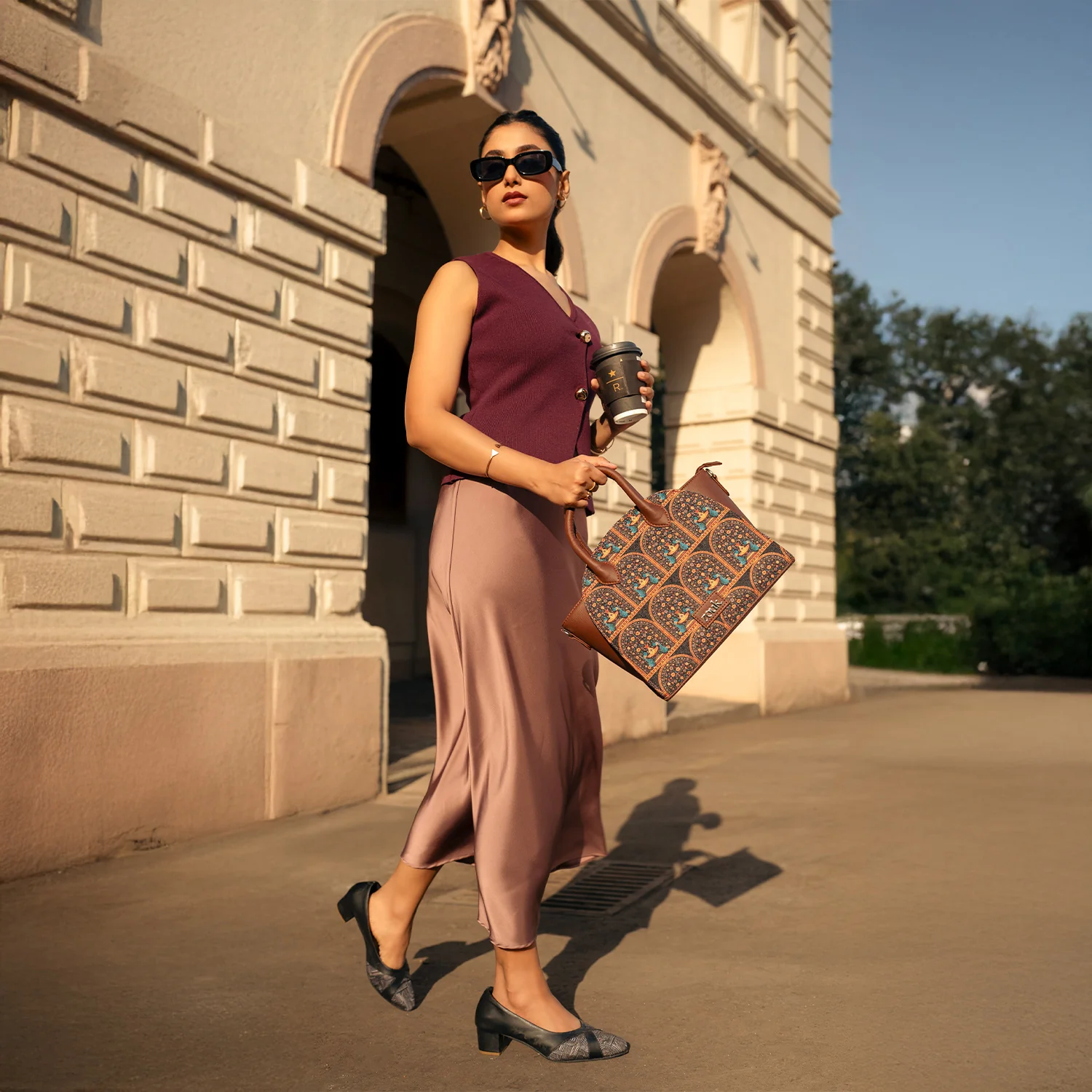 Konkona City Satchel Bag - Royal Indian Peacock Motif - Image 2