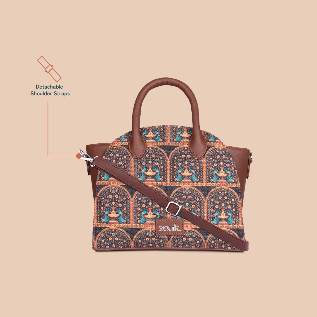 Konkona City Satchel Bag - Royal Indian Peacock Motif - Image 3