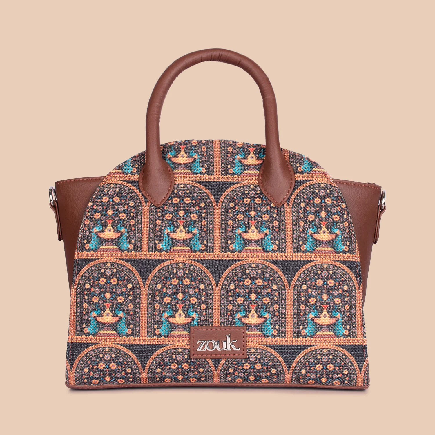 Konkona City Satchel Bag - Royal Indian Peacock Motif - Image 4