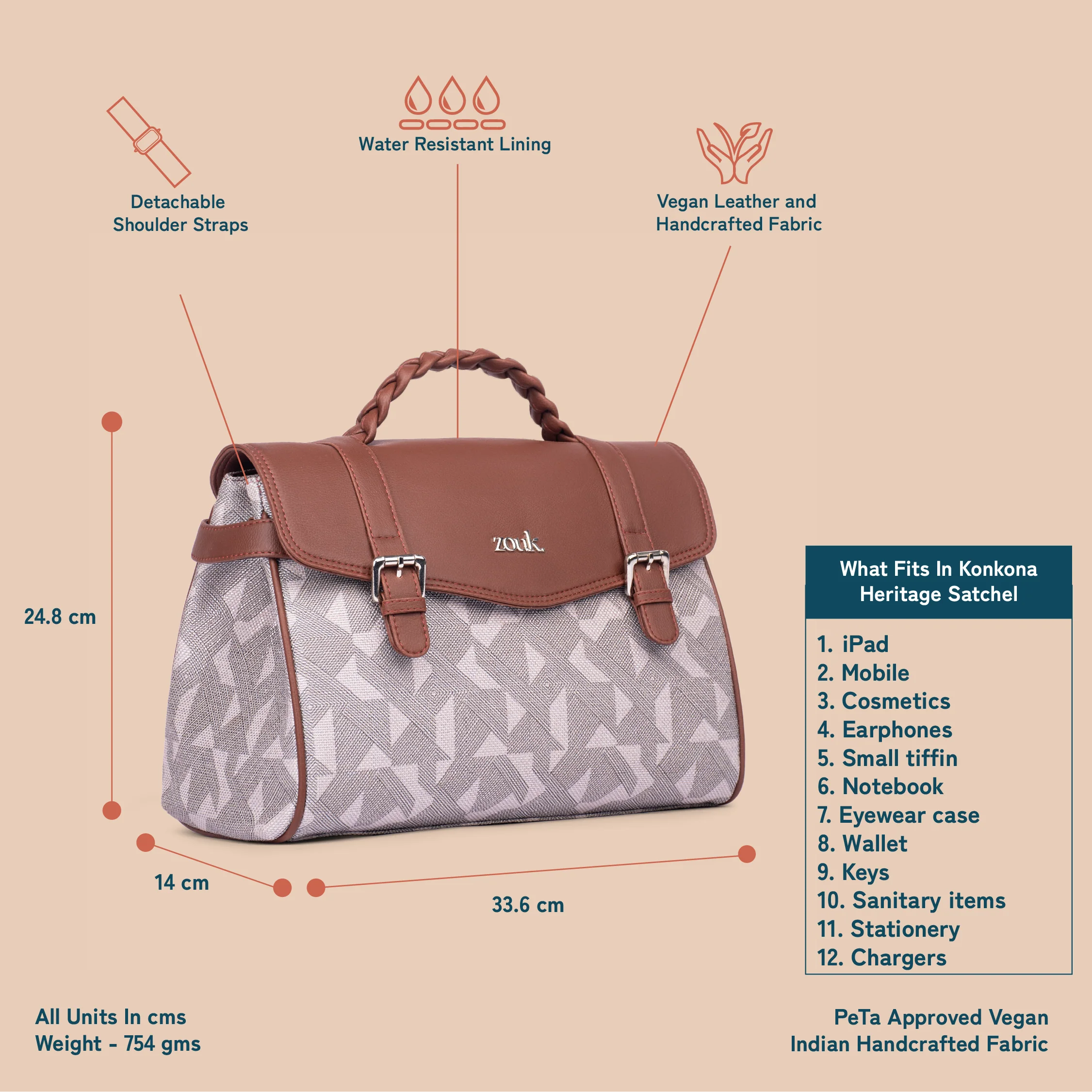 Konkona Heritage Satchel Bag - Aravalli Abstract - Image 4