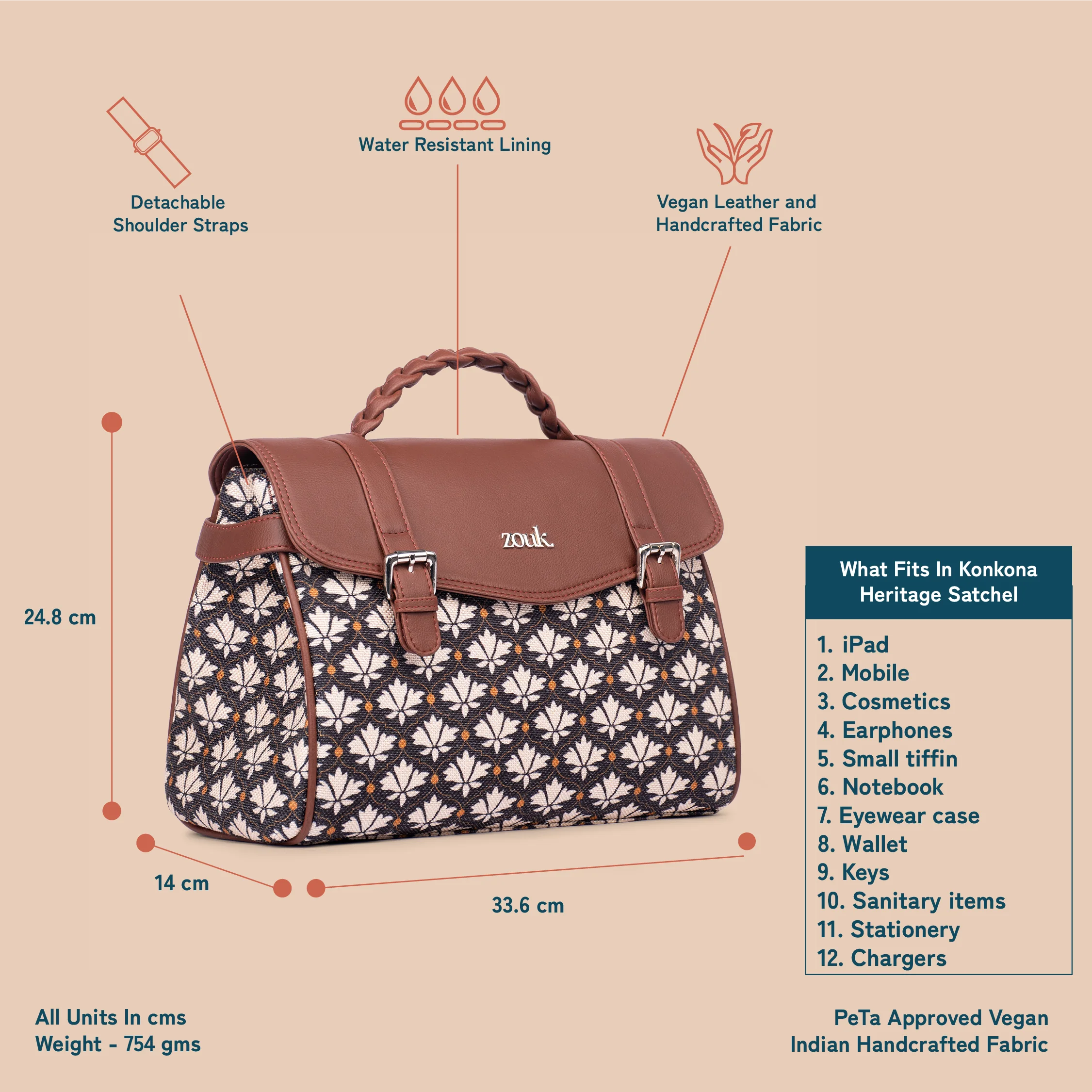 Konkona Heritage Satchel Bag - Bidri Kaiser - Image 4