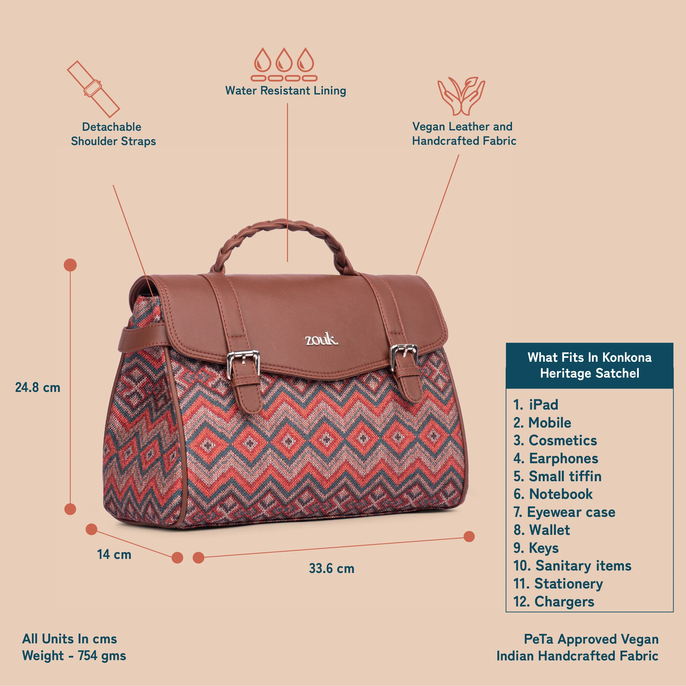 Konkona Heritage Satchel Bag - Gwalior Weaves - Image 3