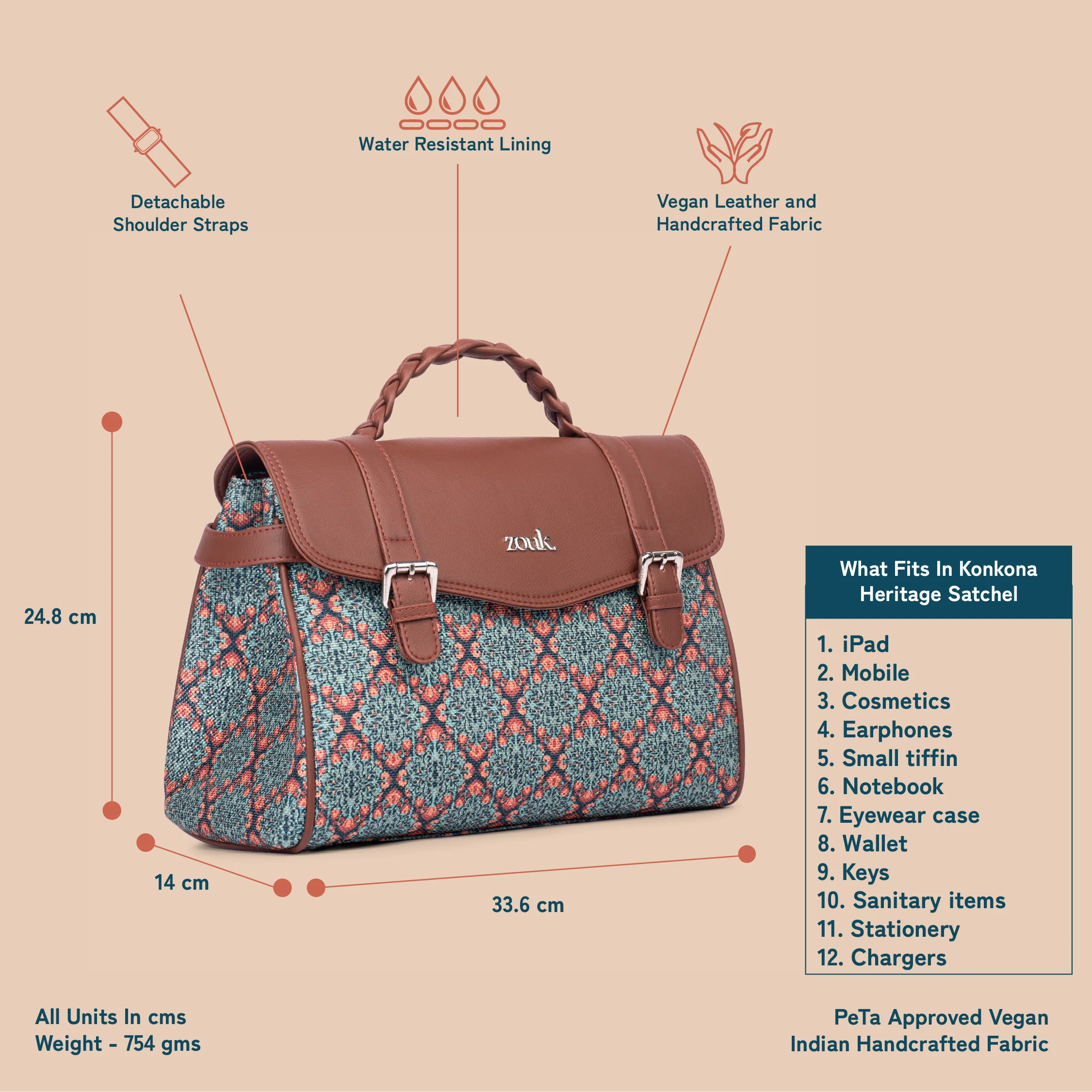 Konkona Heritage Satchel Bag - Kolkata Nouveau - Image 3
