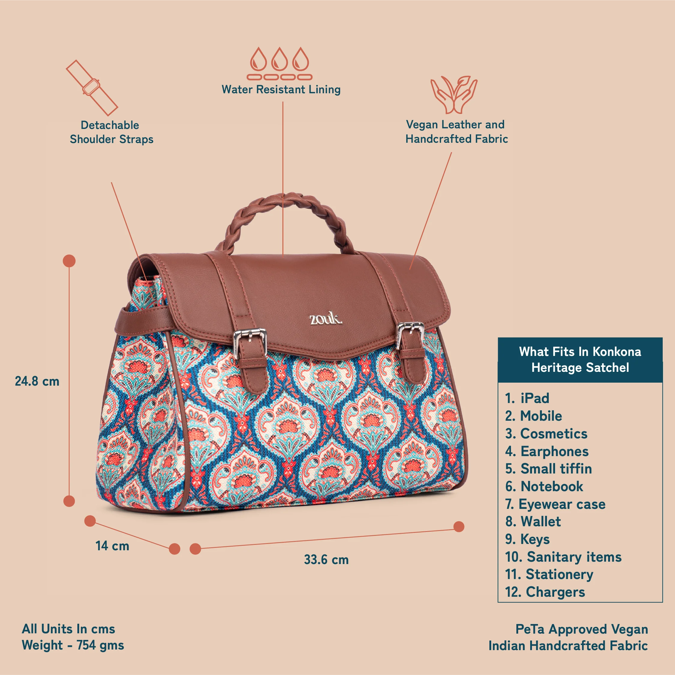 Konkona Heritage Satchel Bag - Kovil Blue - Image 3