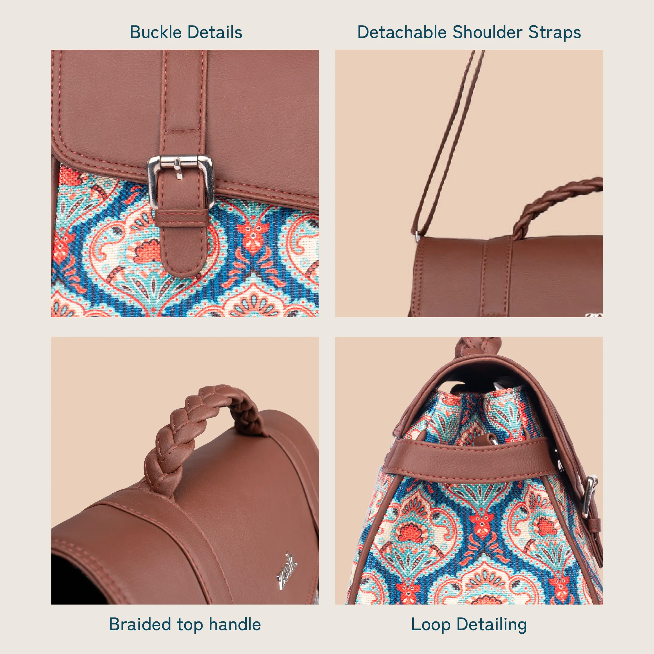 Konkona Heritage Satchel Bag - Kovil Blue - Image 4