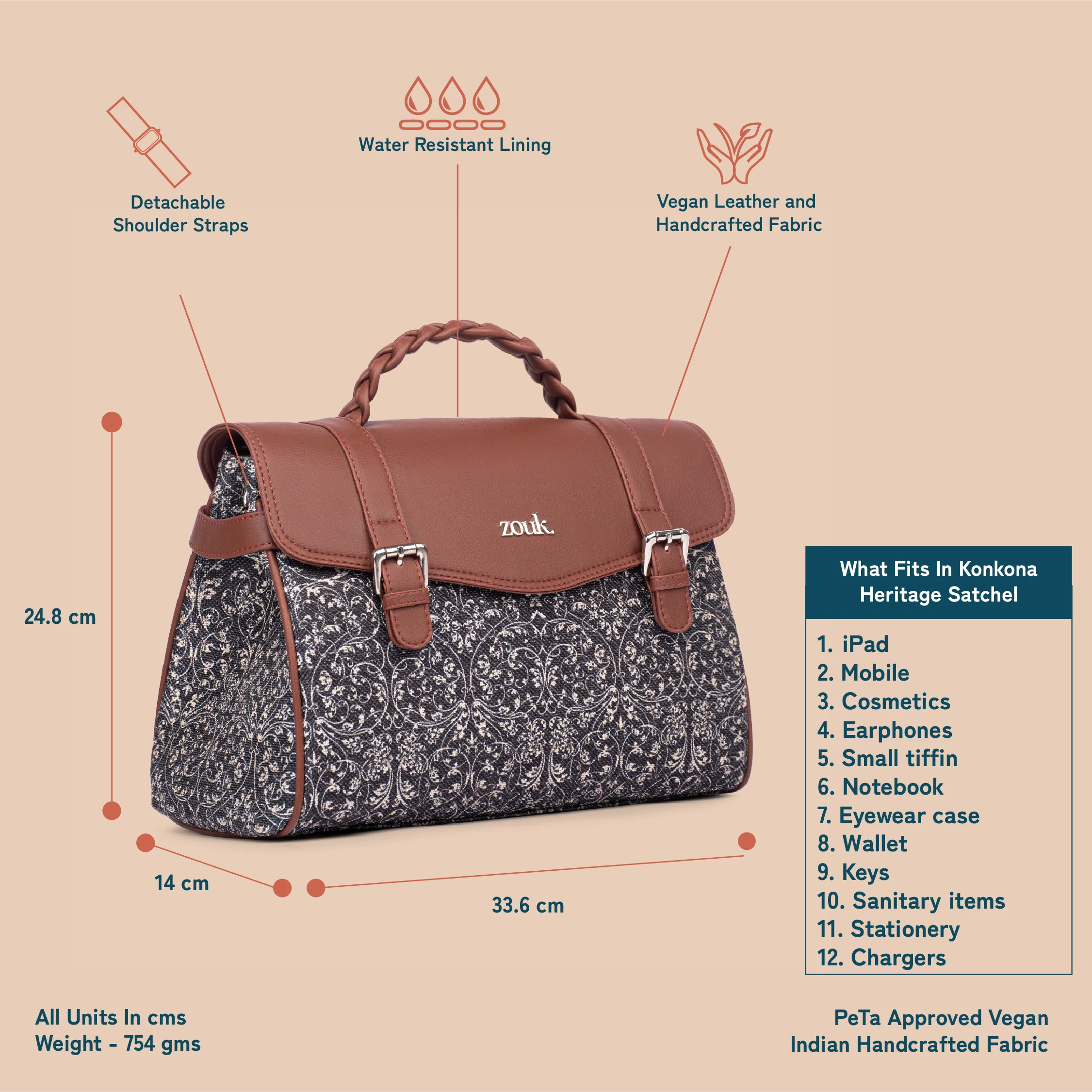 Konkona Heritage Satchel Bag - Lattice Lace - Image 3