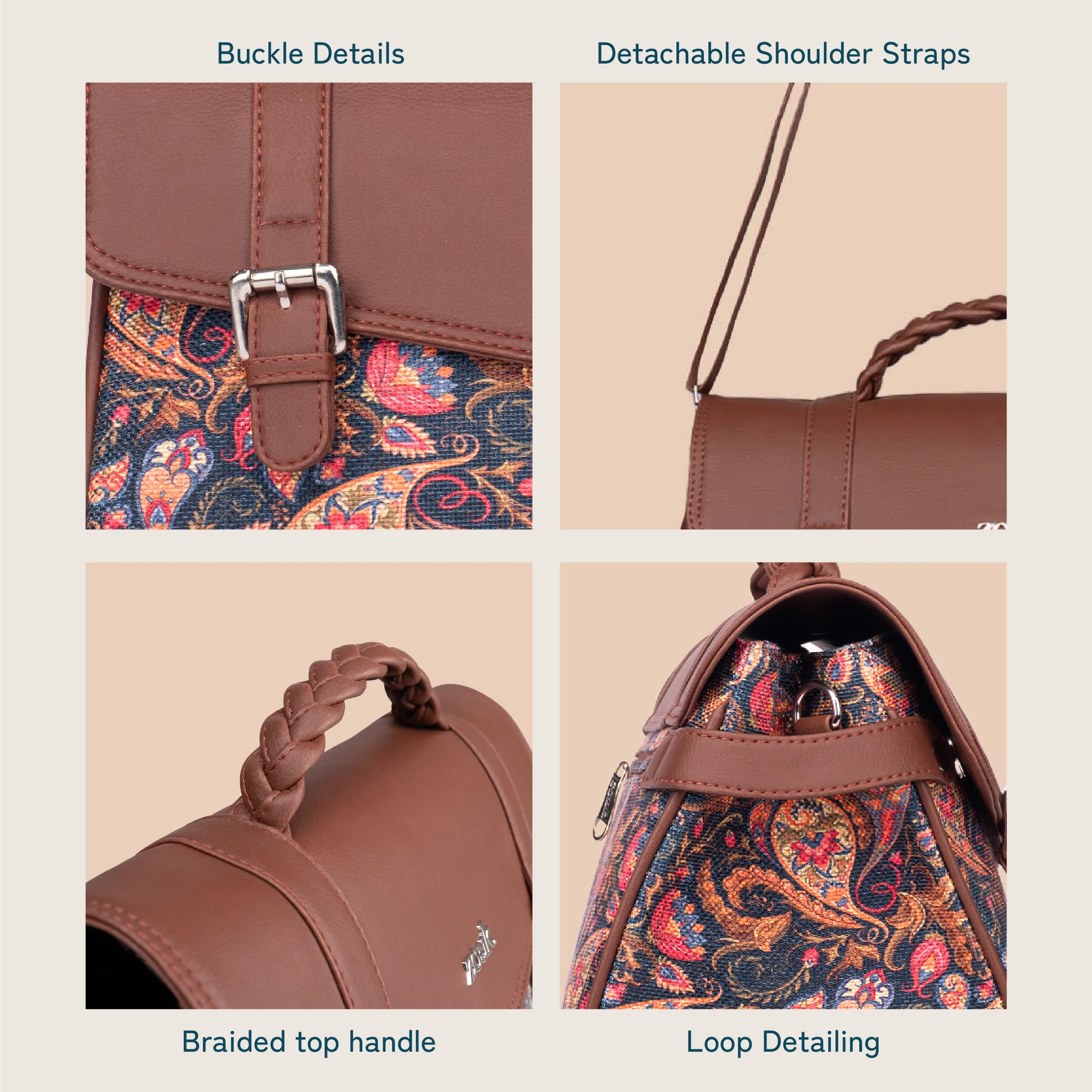 Konkona Heritage Satchel Bag - Paisley Print - Image 8