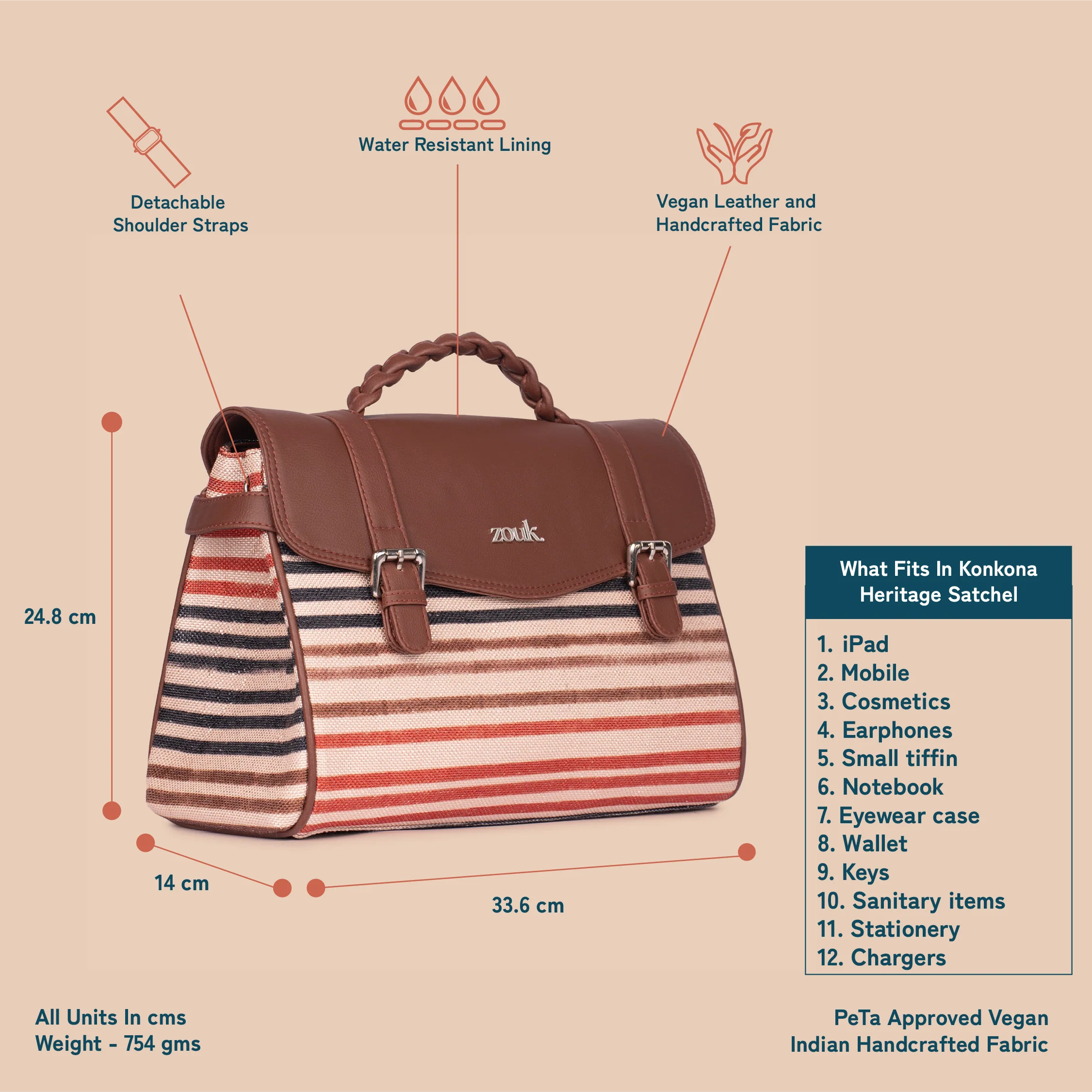 Konkona Heritage Satchel Bag - Qutub Stripes - Image 4