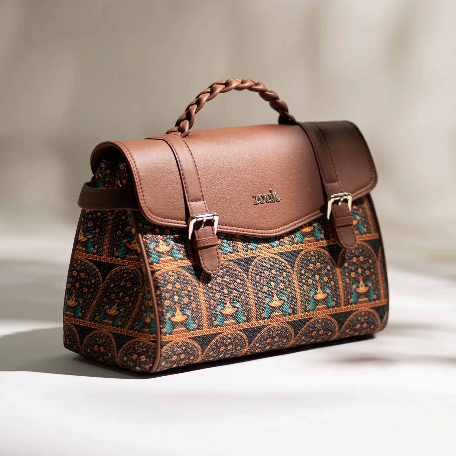 Konkona Heritage Satchel Bag - Royal Indian Peacock Motif - Image 2