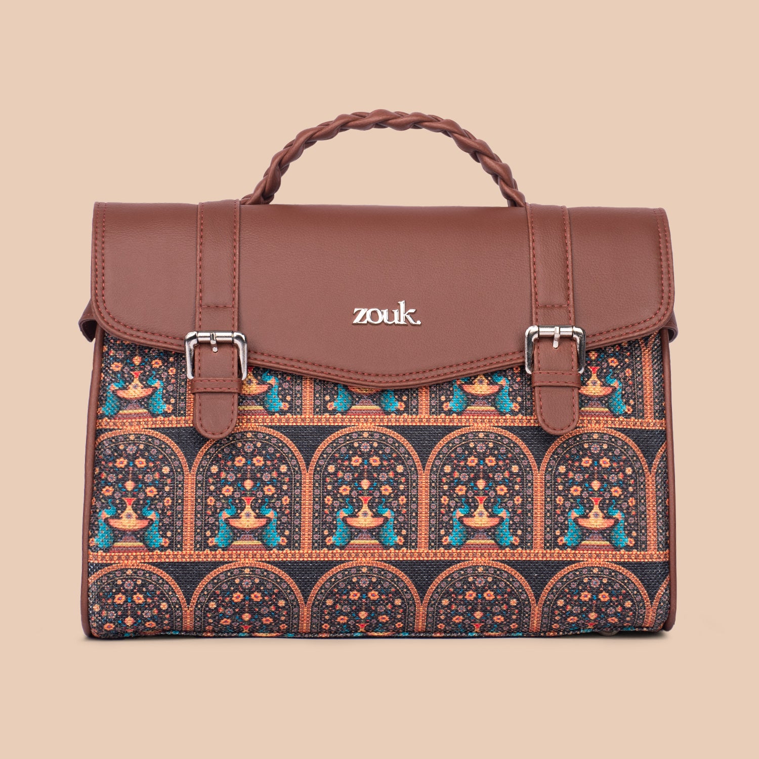 Konkona Heritage Satchel Bag - Royal Indian Peacock Motif - Image 3