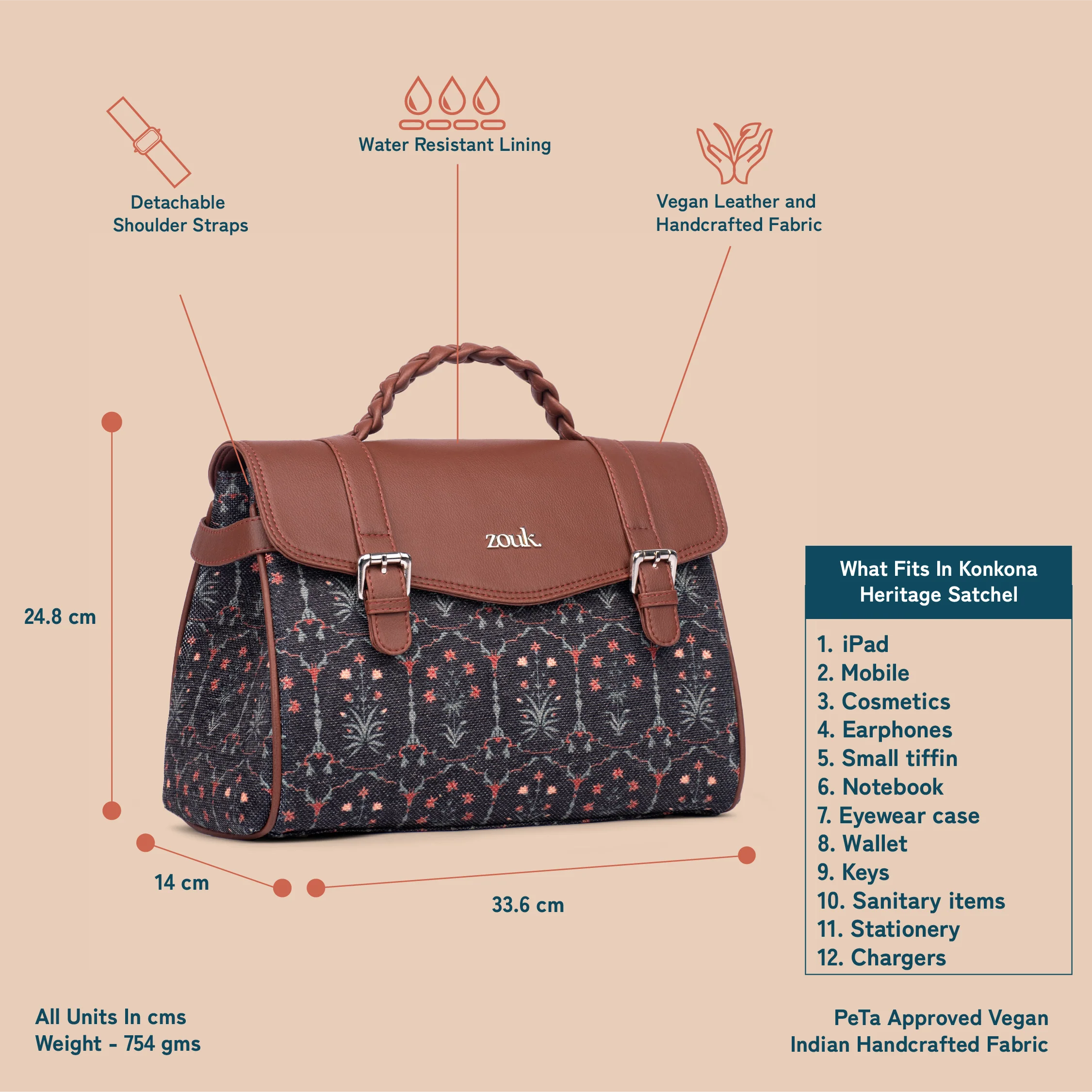 Konkona Heritage Satchel Bag - Taj Guldasta - Image 4