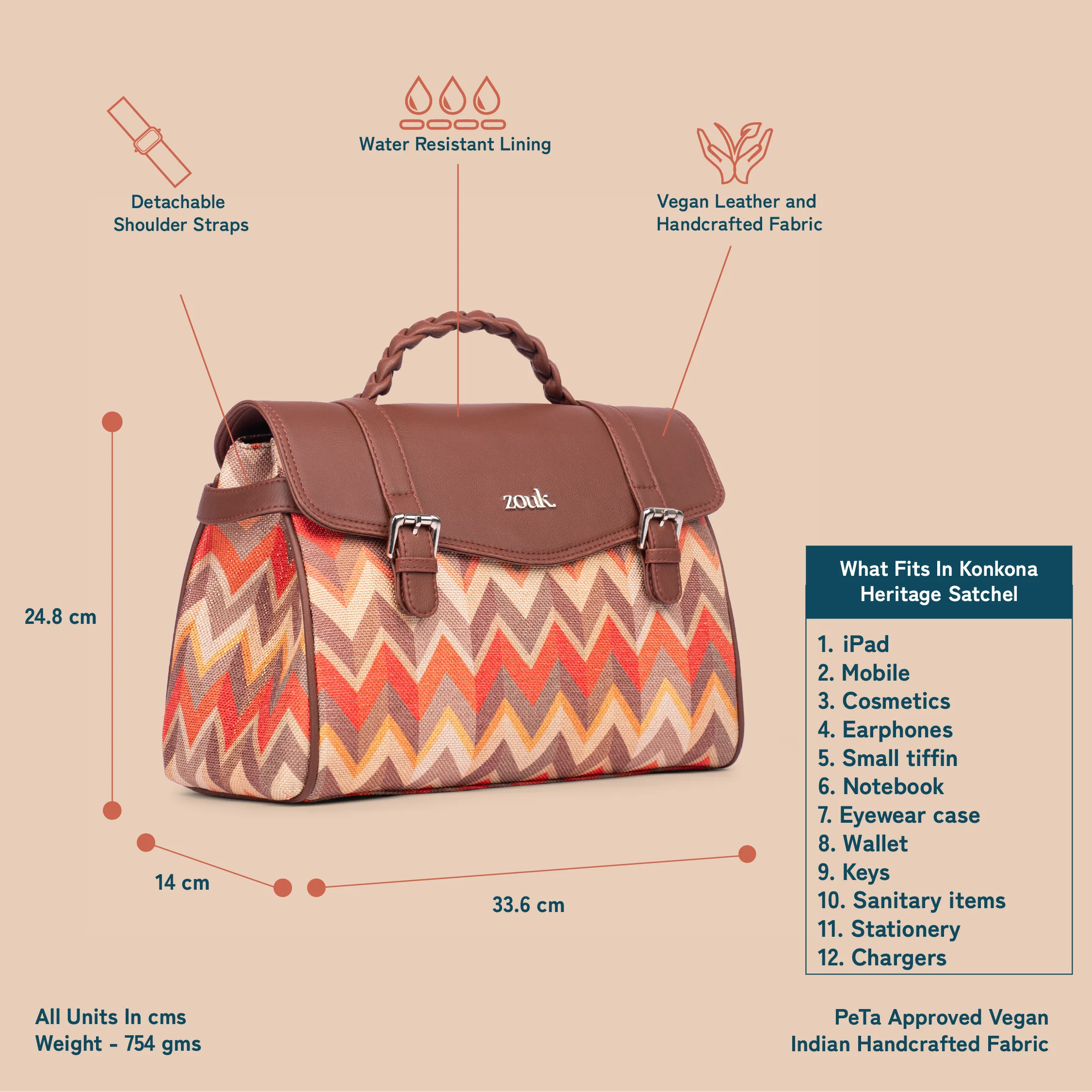 Konkona Heritage Satchel Bag - Tidal Wave - Image 4