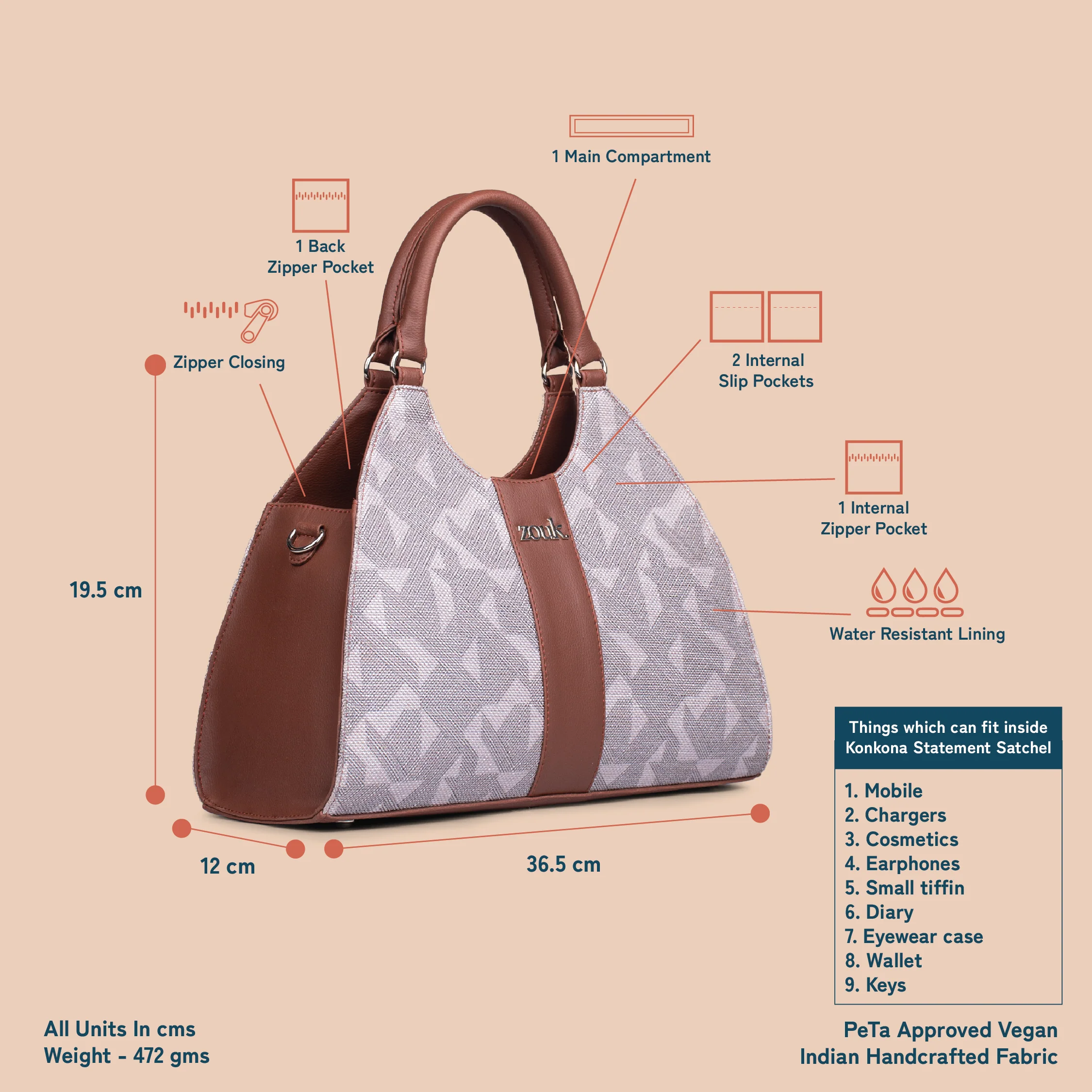 Konkona Statement Satchel Bag - Aravalli Abstract - Image 5
