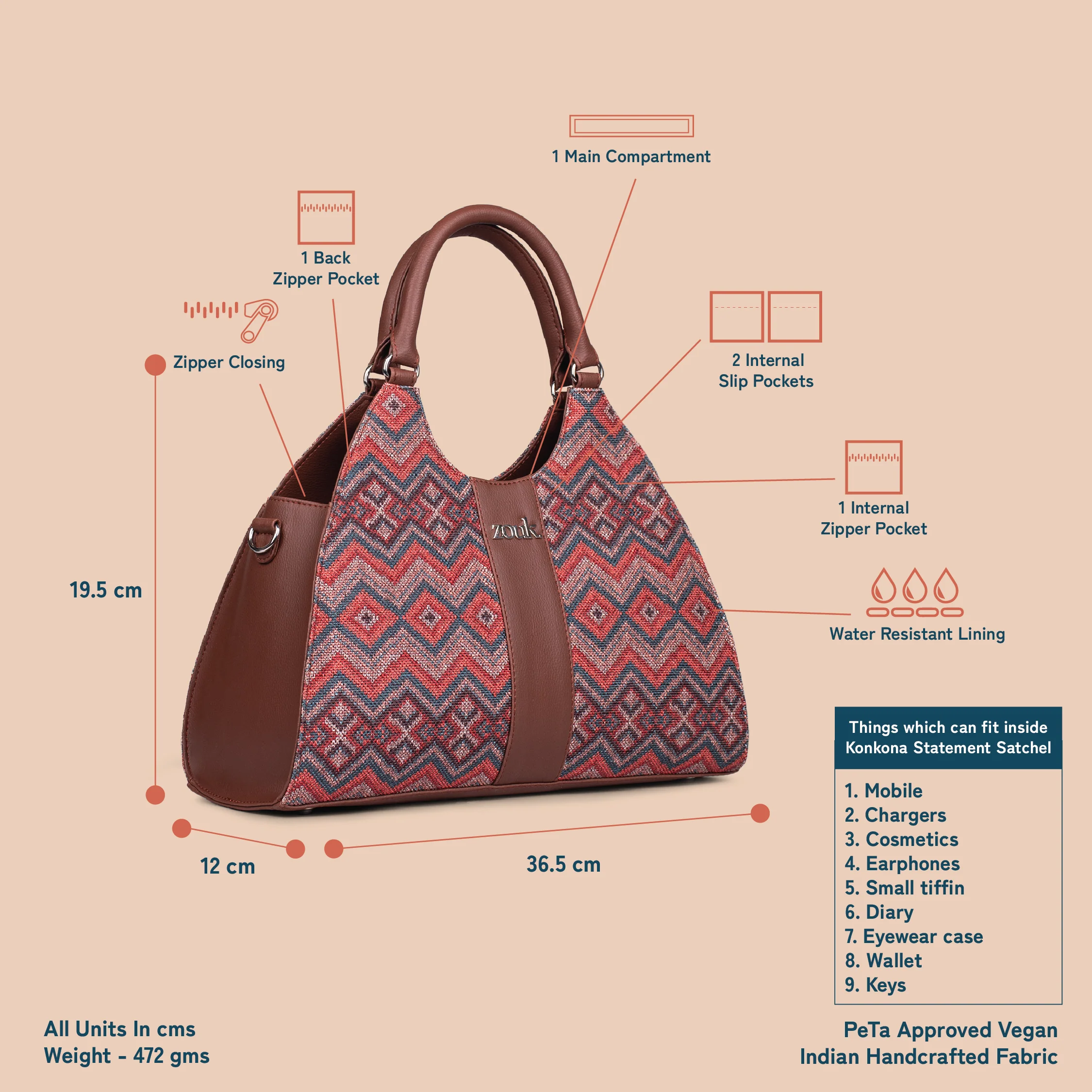 Konkona Statement Satchel Bag - Gwalior Weaves - Image 5