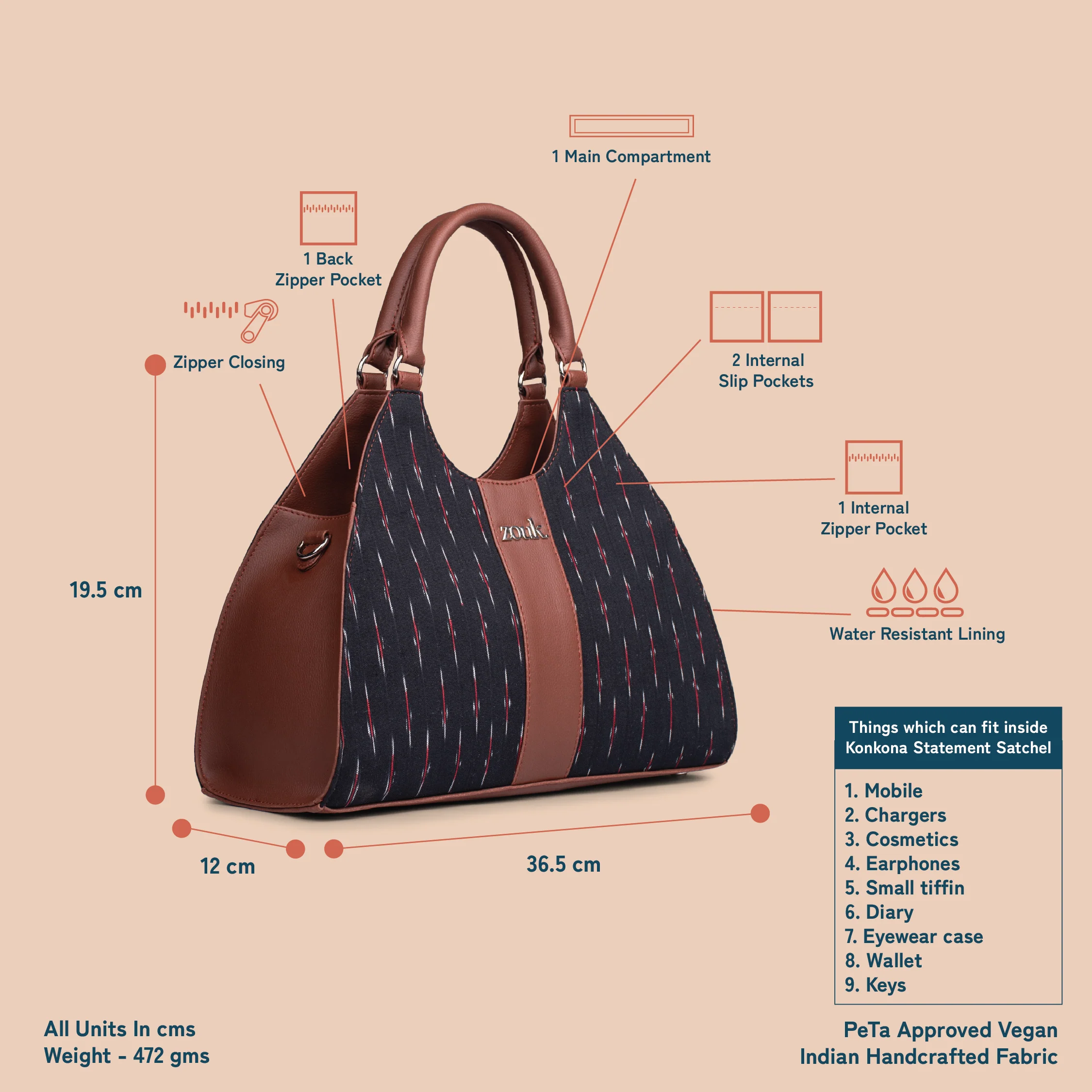 Konkona Statement Satchel Bag - Ikat GreRed - Image 5