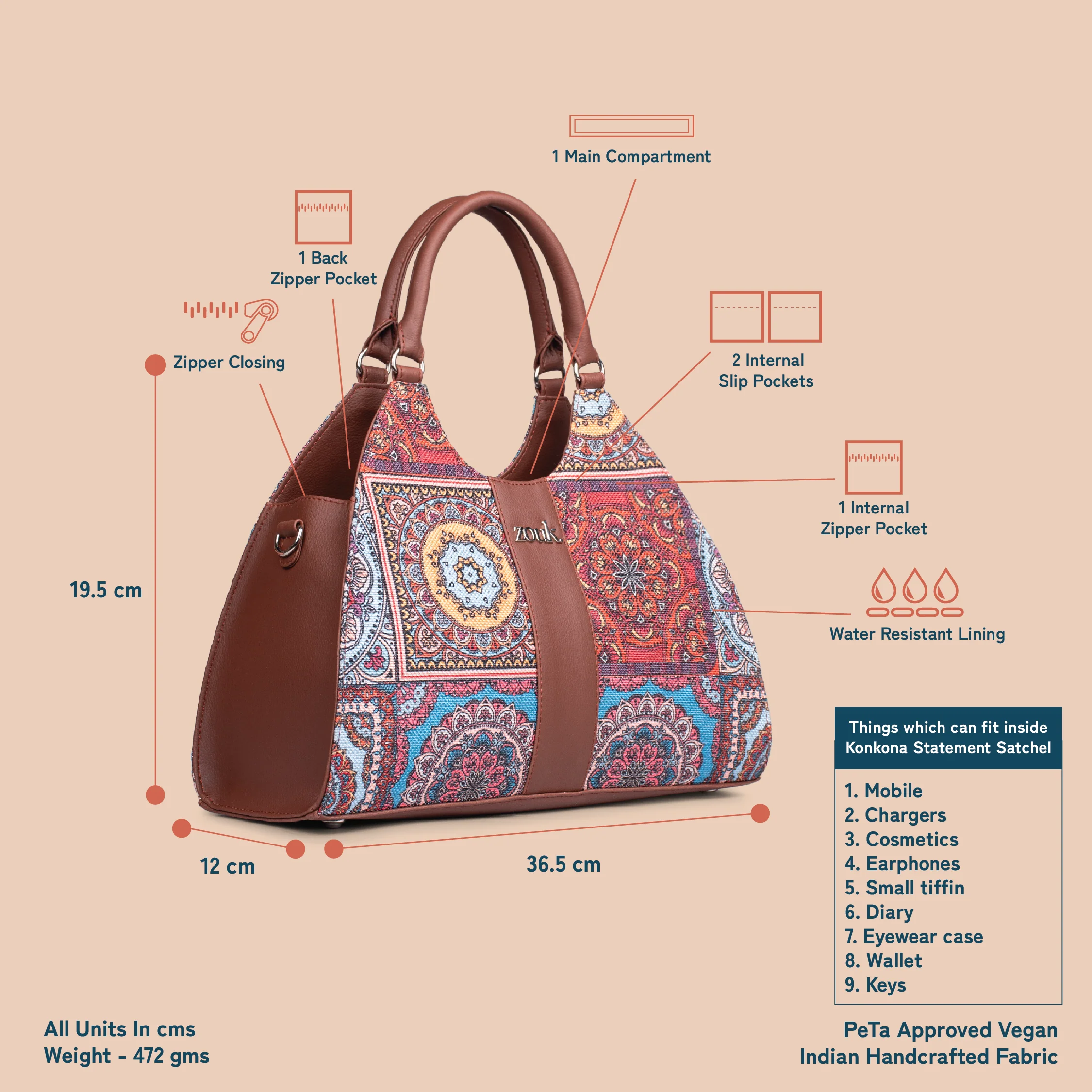 Konkona Statement Satchel Bag - Multicolor Mandala Print - Image 5