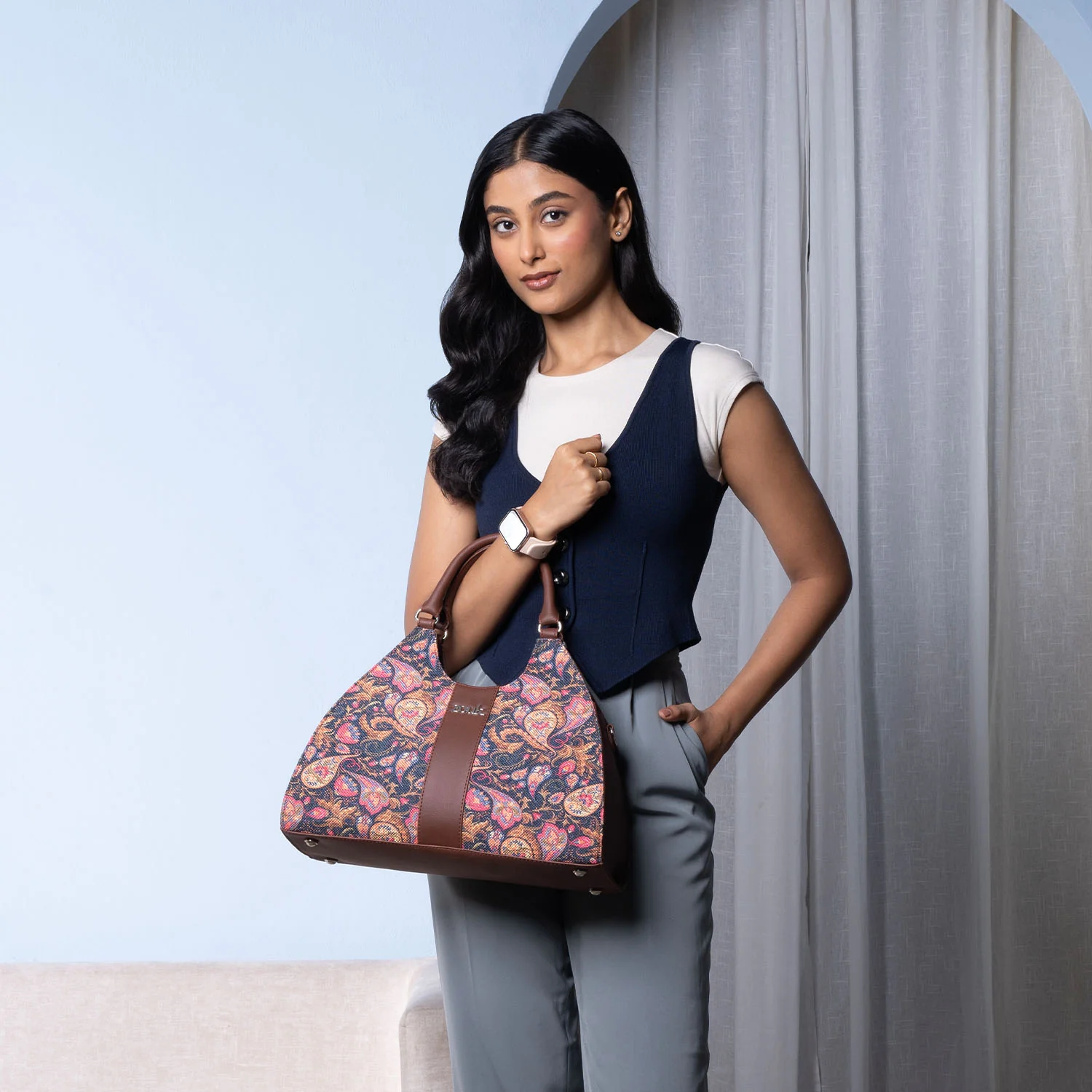 Konkona Statement Satchel Bag - Paisley Print