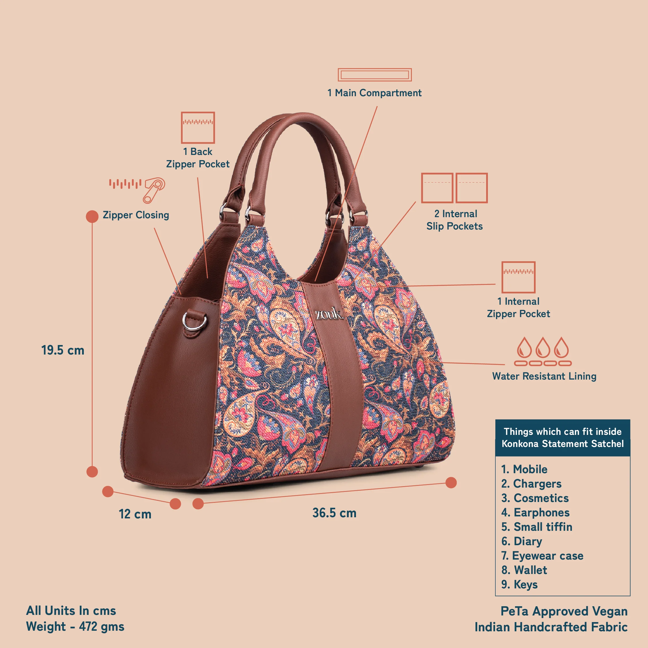 Konkona Statement Satchel Bag - Paisley Print - Image 5