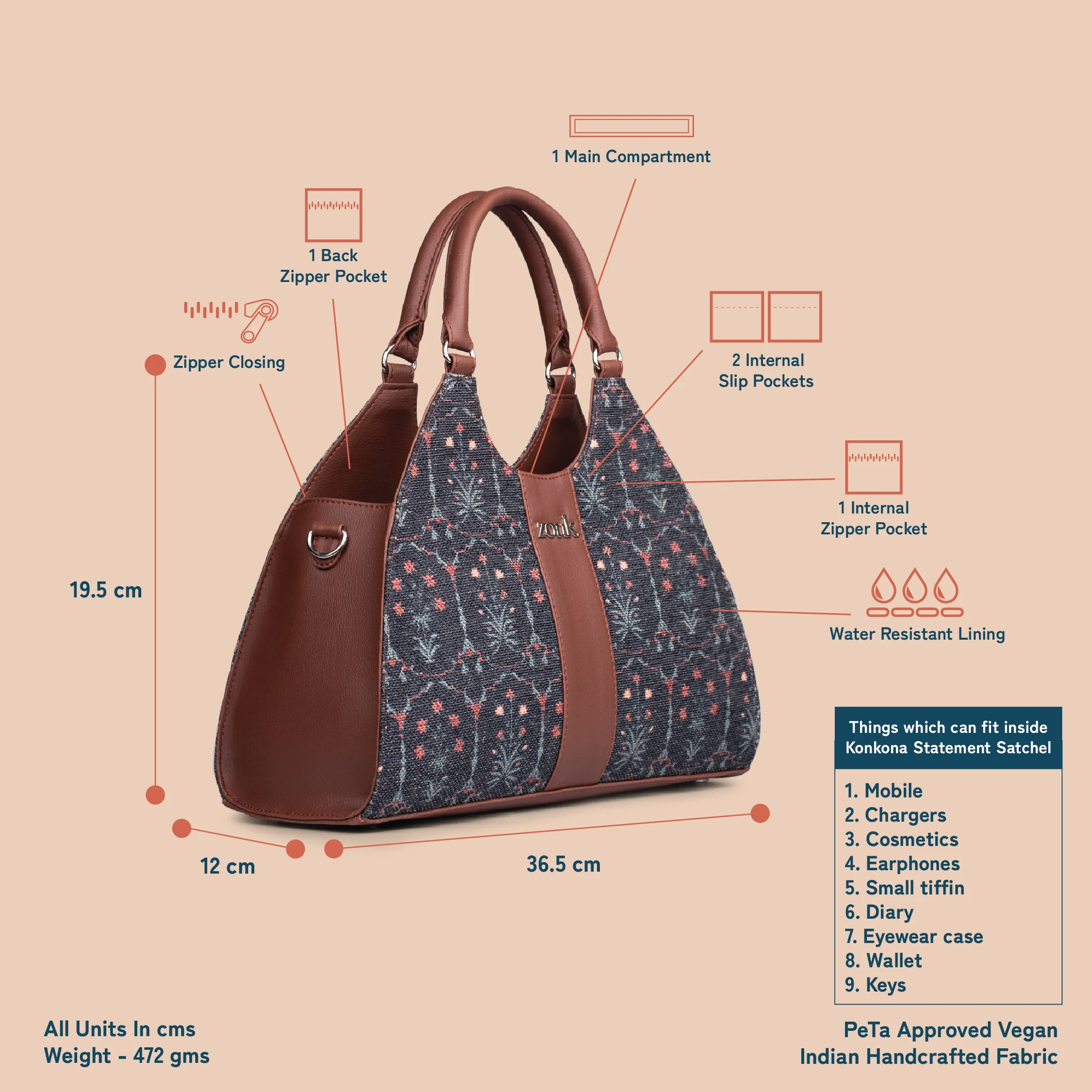 Konkona Statement Satchel Bag - Taj Guldasta - Image 5