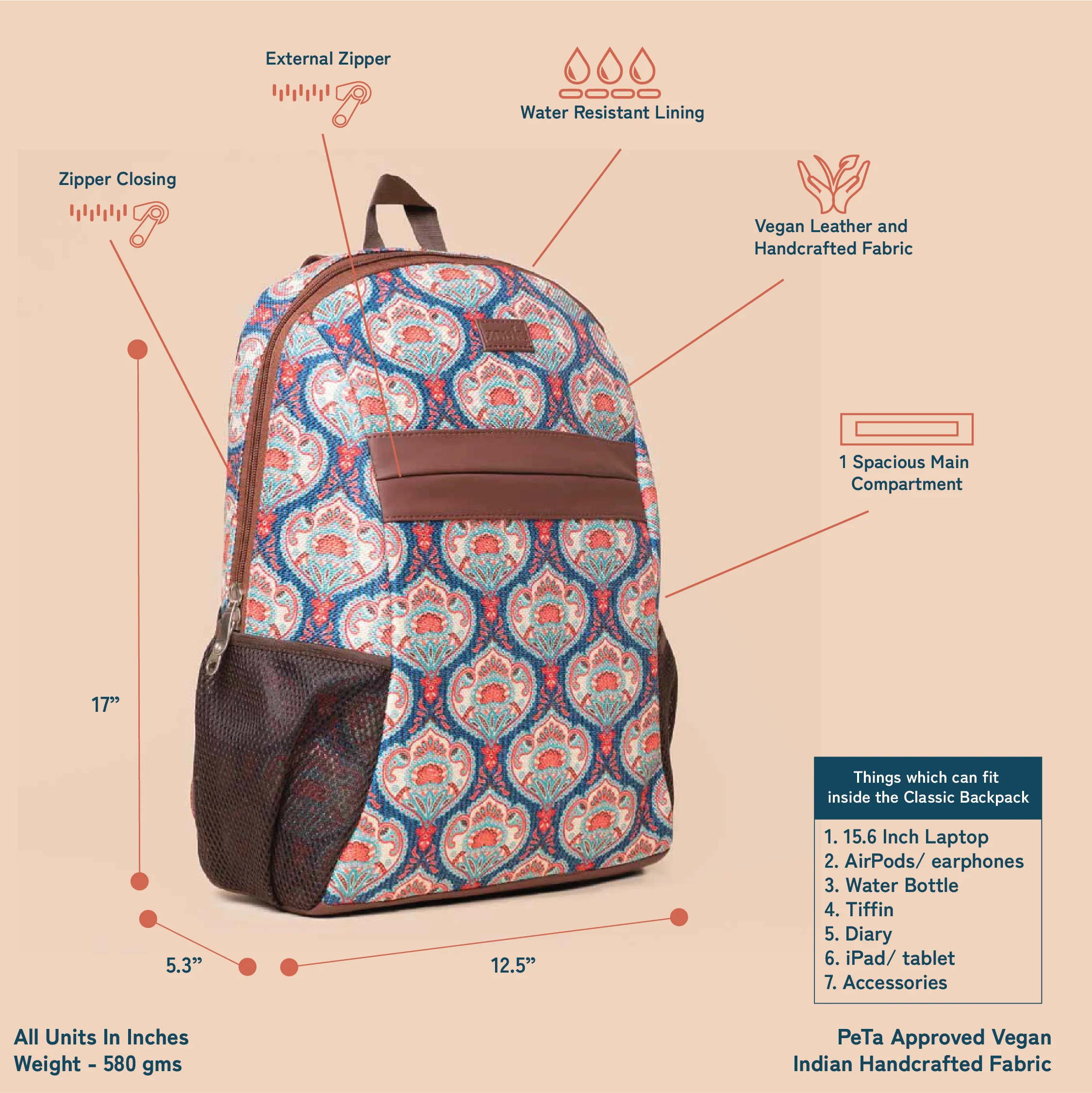 Kovil Blue Classic Backpack - Image 3