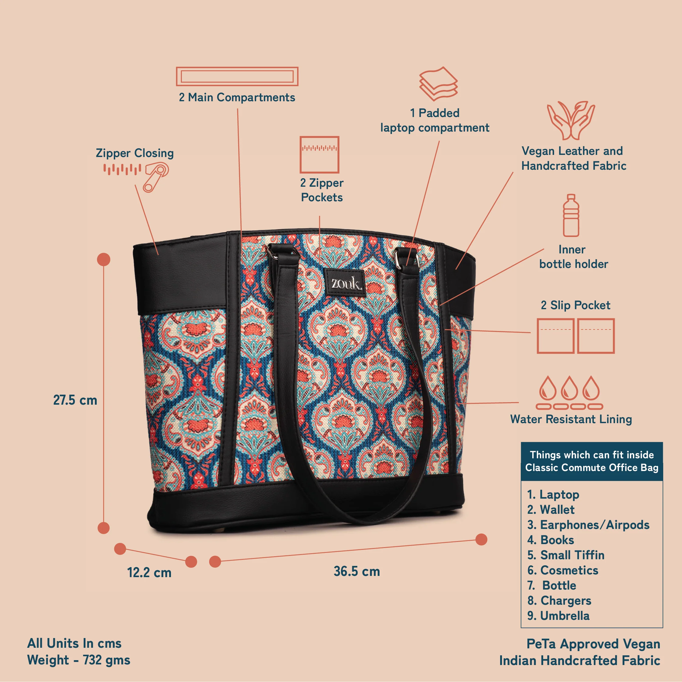 Kovil Blue Classic Commute Office Bag - Image 5