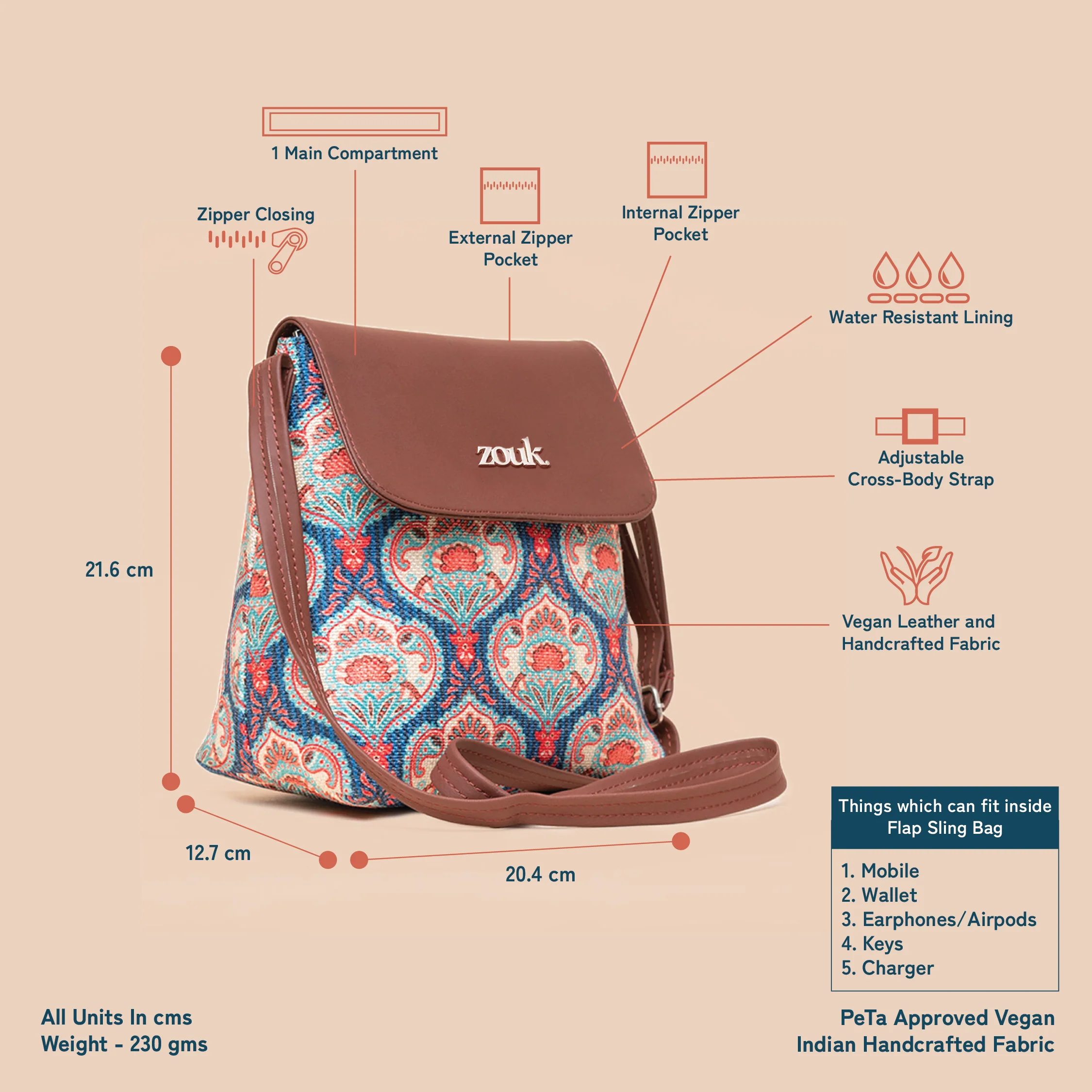 Kovil Blue Flap Sling Bag - Image 4