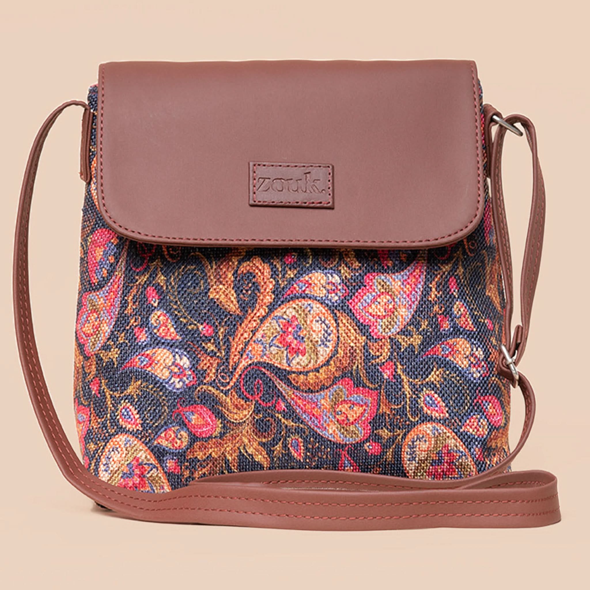 Kovil Blue & Paisley Print - SAK Satchel & Flap Sling Bag Combo - Image 6