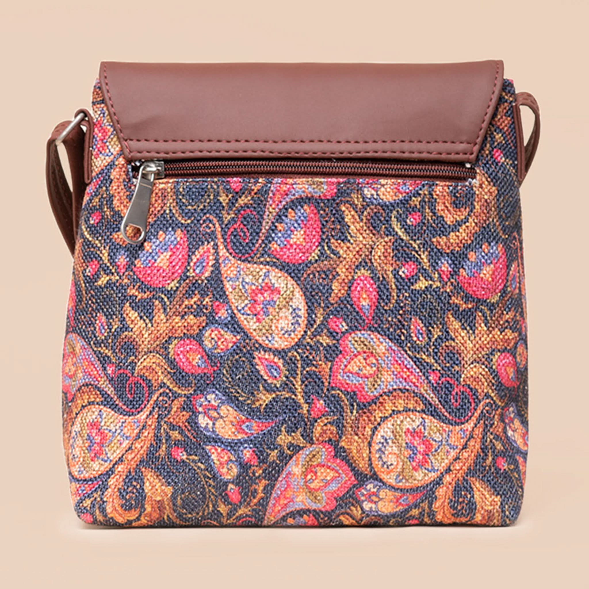Kovil Blue & Paisley Print - SAK Satchel & Flap Sling Bag Combo - Image 7