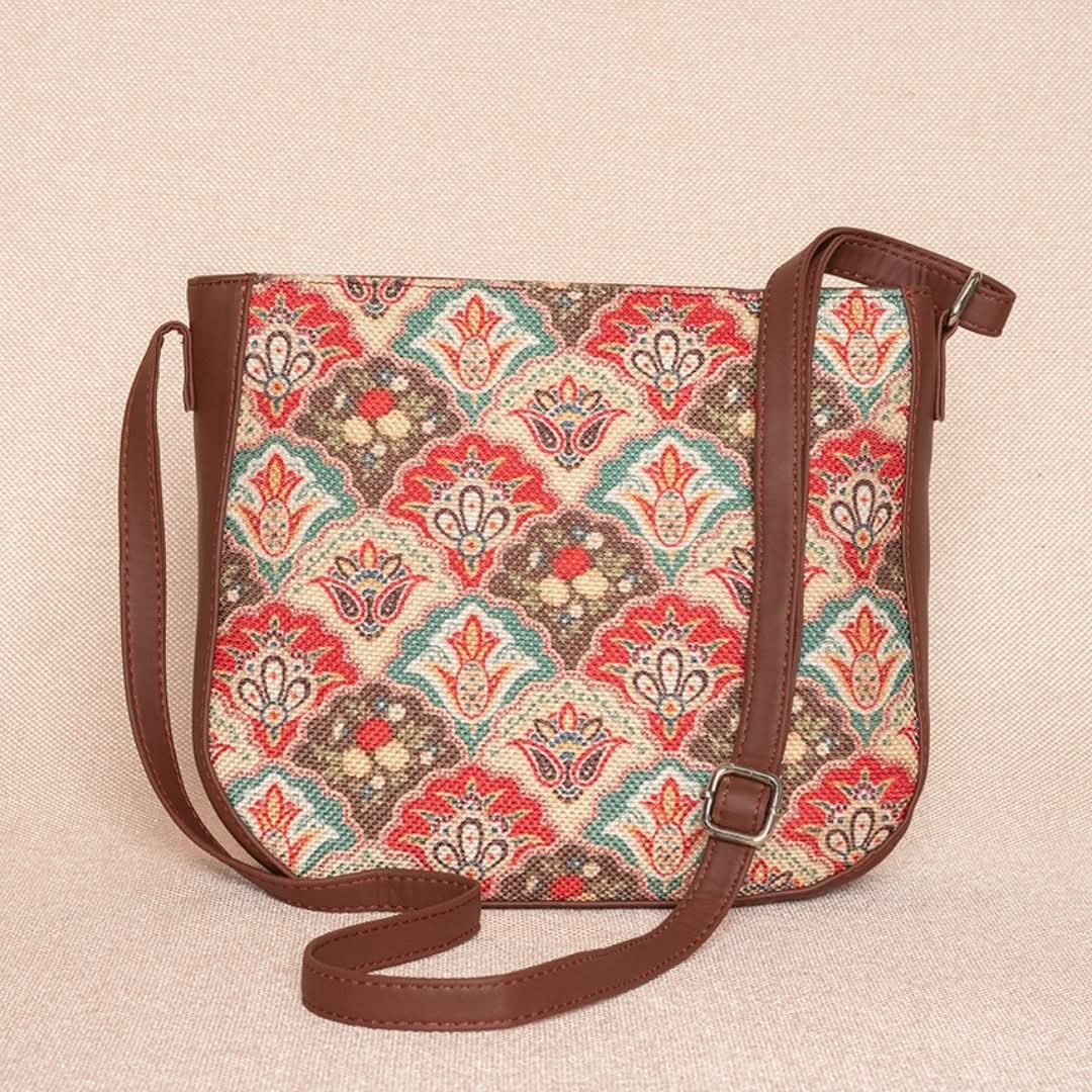 Kutch Gamthi & Mughal Art Multicolor - Statement Office Bag & U-Shaped Sling Bag Combo - Image 8