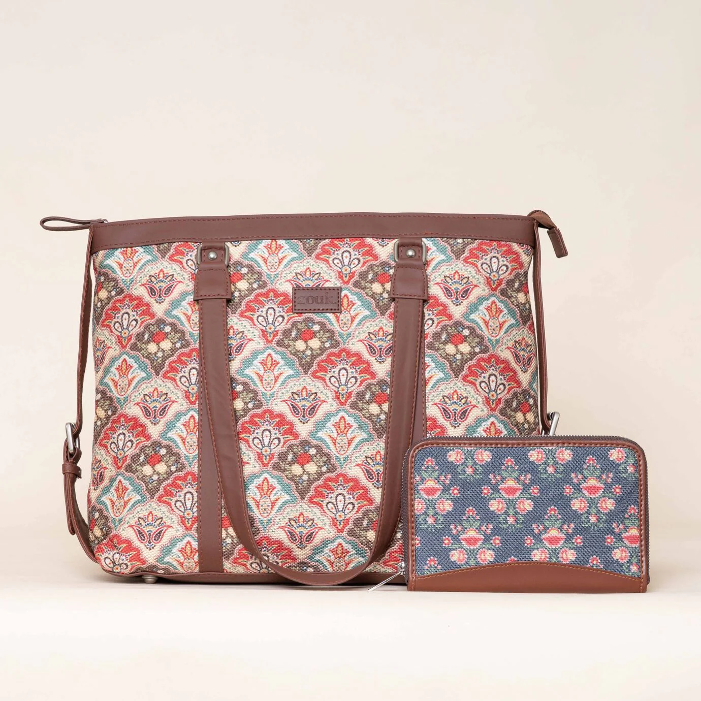 Mughal Art Multicolor and Mughal Garden - Office Bag & Chain Wallet Combo