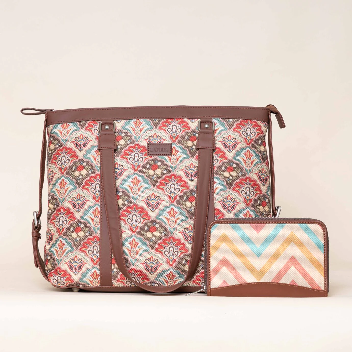 Mughal Art Multicolor and WavBeach - Office Bag & Chain Wallet Combo