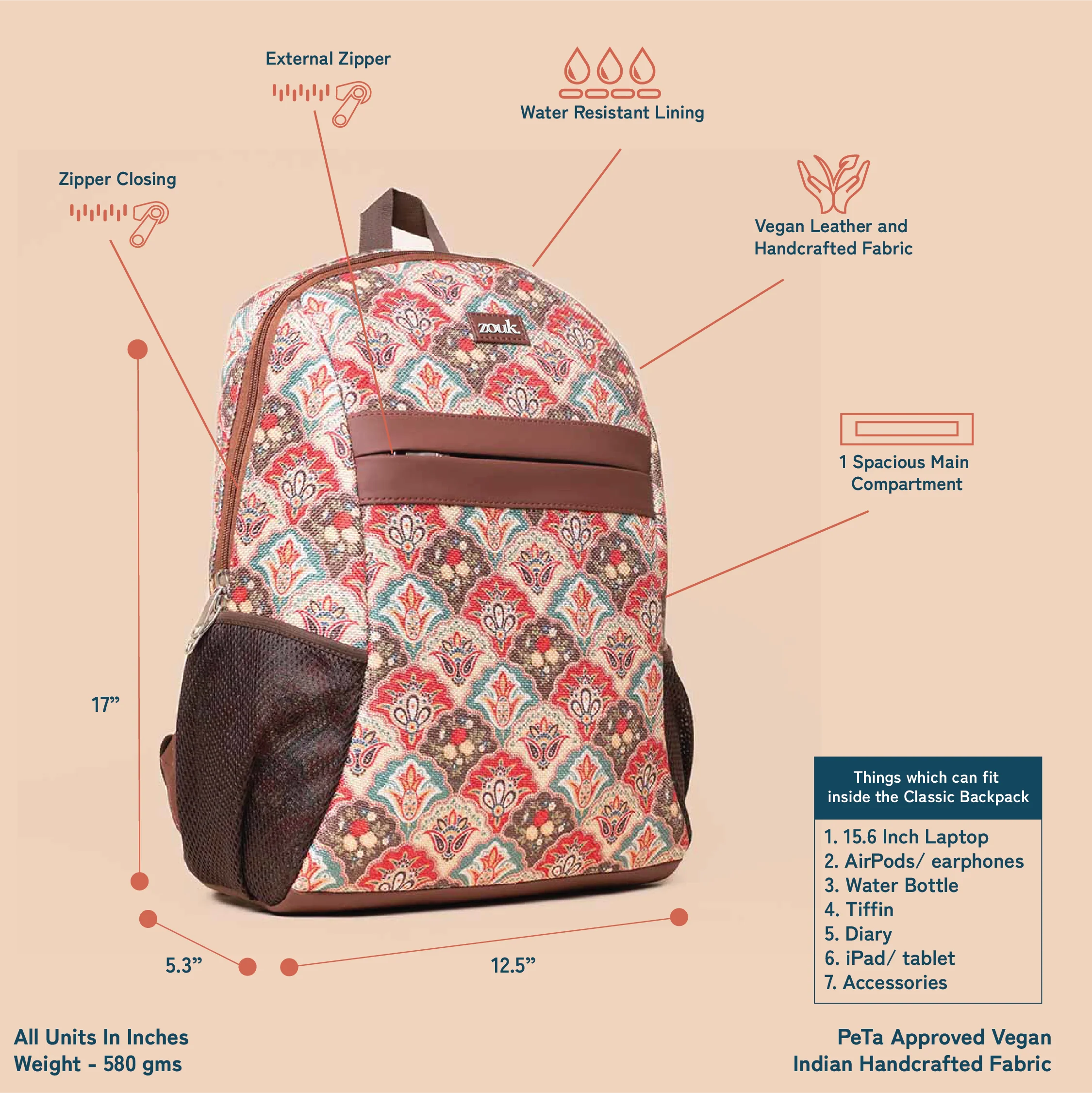 Mughal Art Multicolor Classic Backpack - Image 3