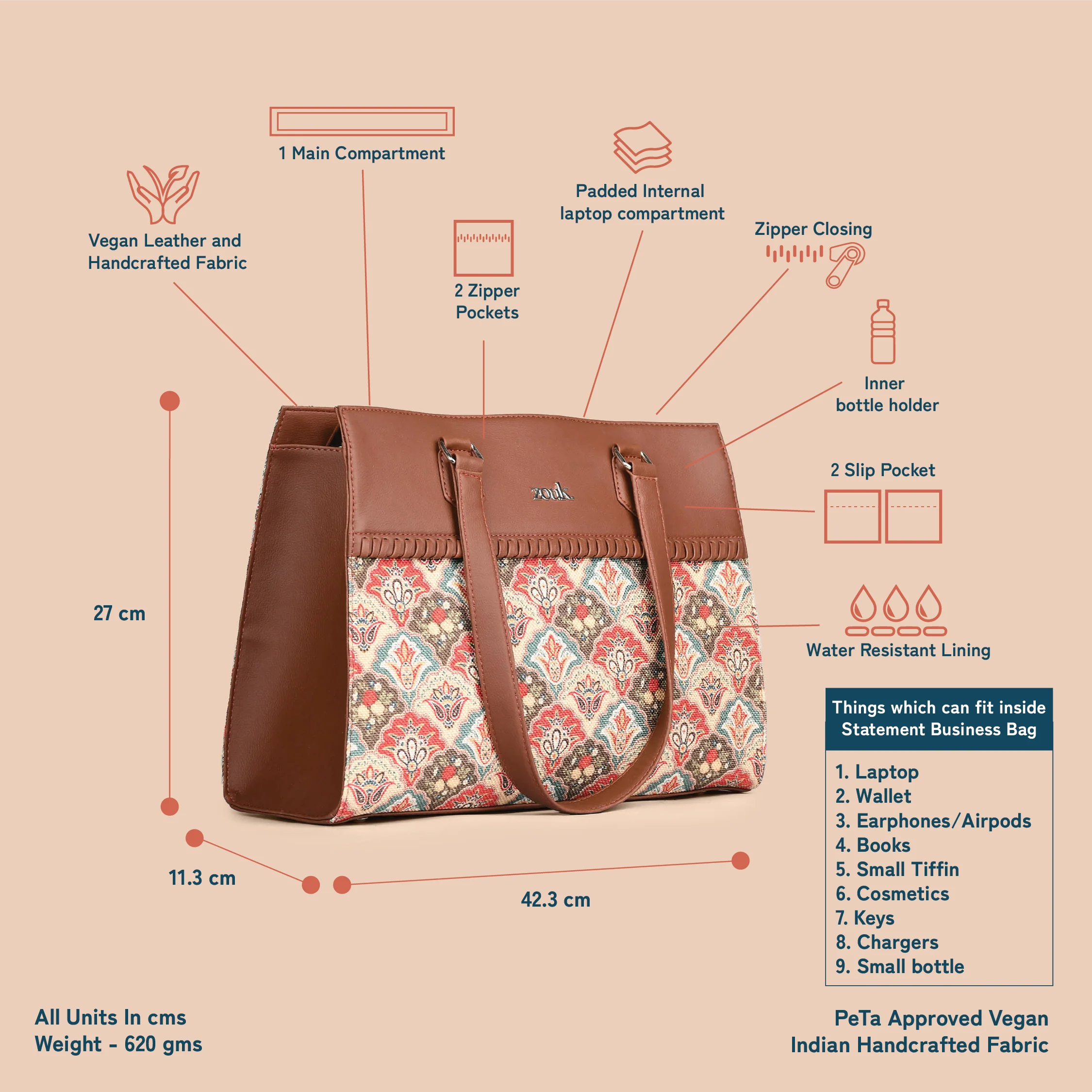 Mughal Art Multicolor Statement Business Bag - Image 5