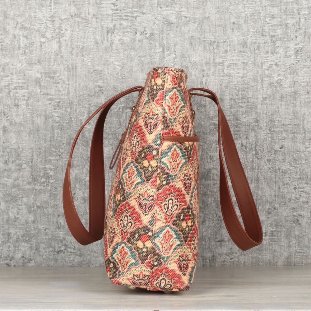 Mughal Art Multicolor- Tote Bag & Chain Wallet Combo - Image 4