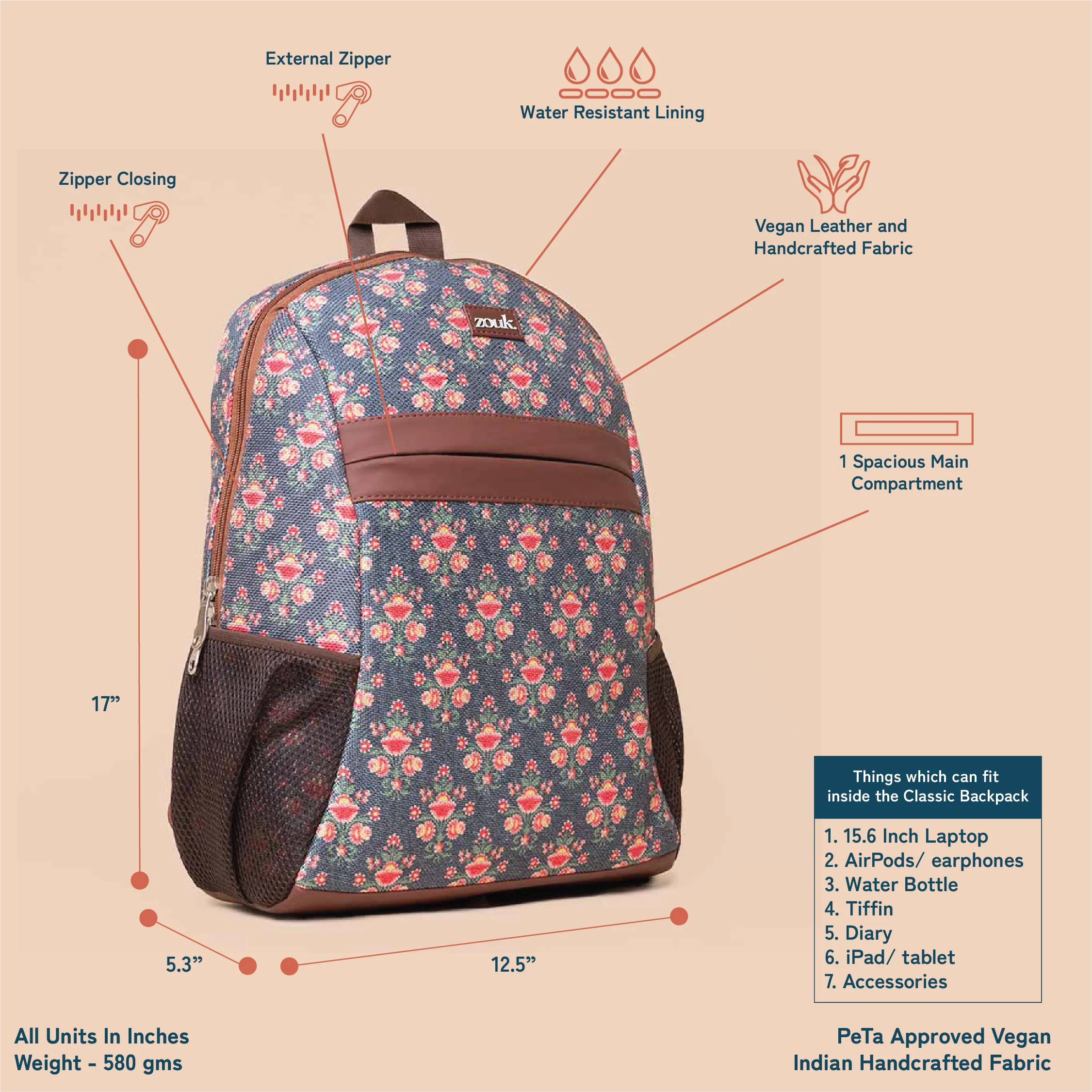 Mughal Garden Print Classic Backpack - Image 3