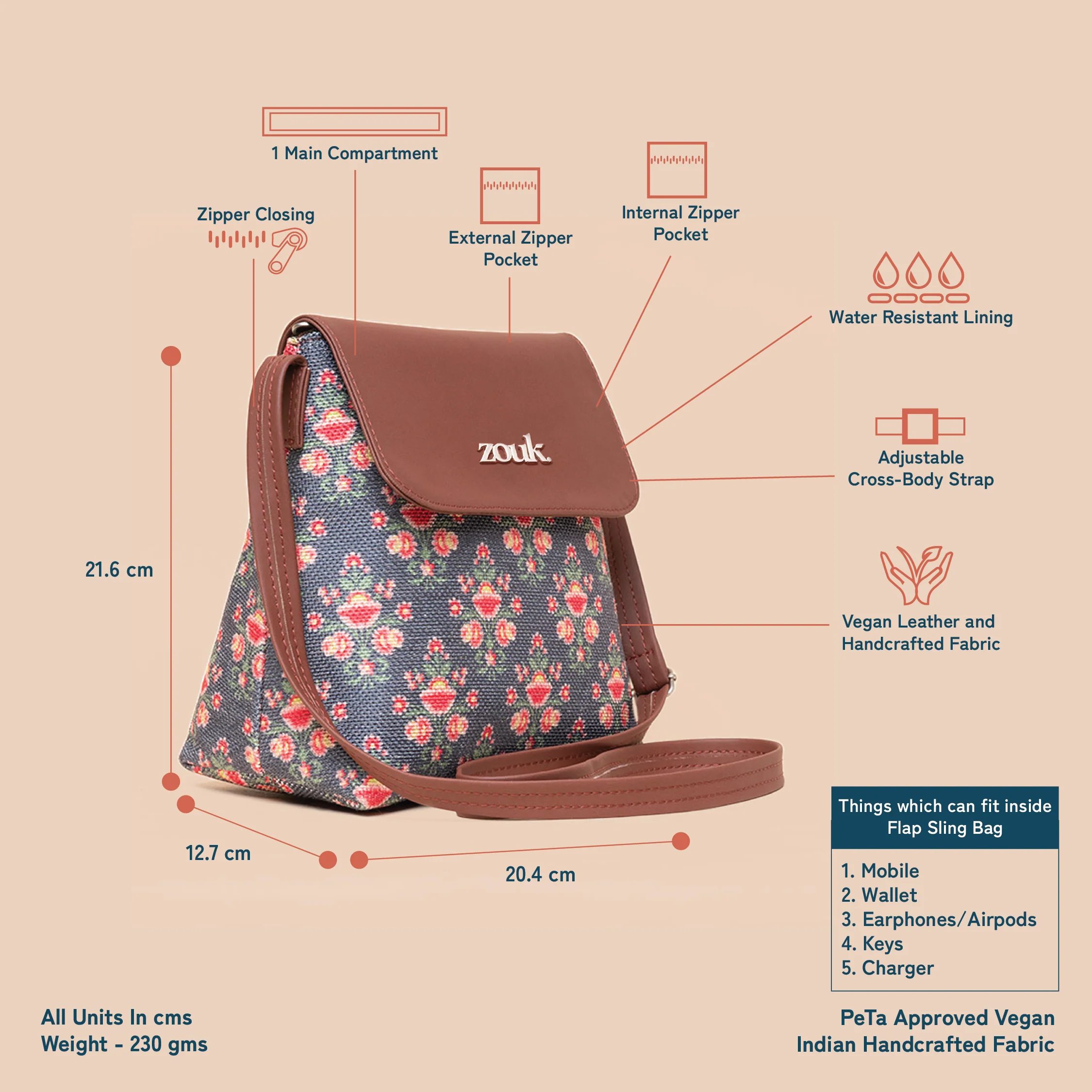 Mughal Garden Print Flap Sling Bag - Image 4